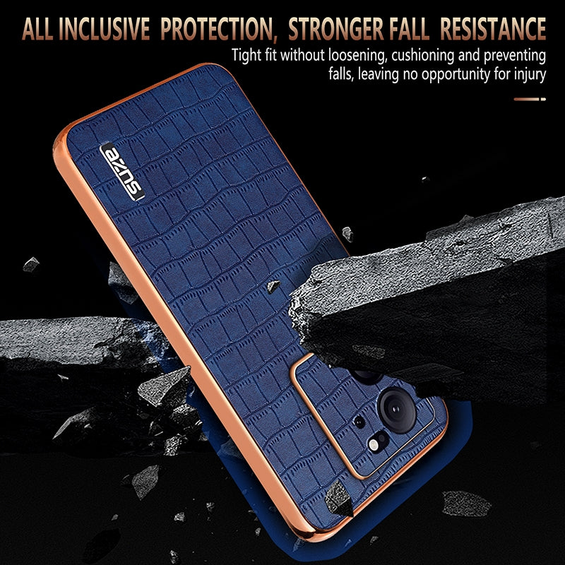 Xiaomi 13T/13T Pro Luxury Case - Electroplated Frame, Crocodile Texture Leather, Full Coverage Protection, Anti-Fingerprint & Shockproof