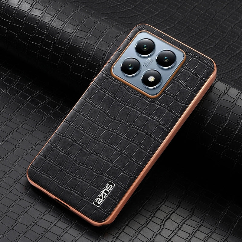 Xiaomi 14T Pro Luxury Case - Electroplated Frame, Crocodile Texture Leather, Full Coverage Protection, Anti-Fingerprint & Shockproof