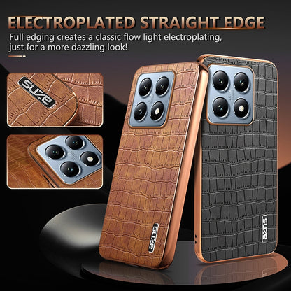 Xiaomi 14T Pro Luxury Case - Electroplated Frame, Crocodile Texture Leather, Full Coverage Protection, Anti-Fingerprint & Shockproof