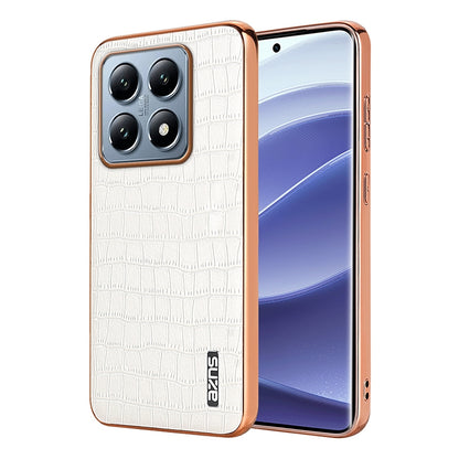 Xiaomi 14T Pro Luxury Case - Electroplated Frame, Crocodile Texture Leather, Full Coverage Protection, Anti-Fingerprint & Shockproof