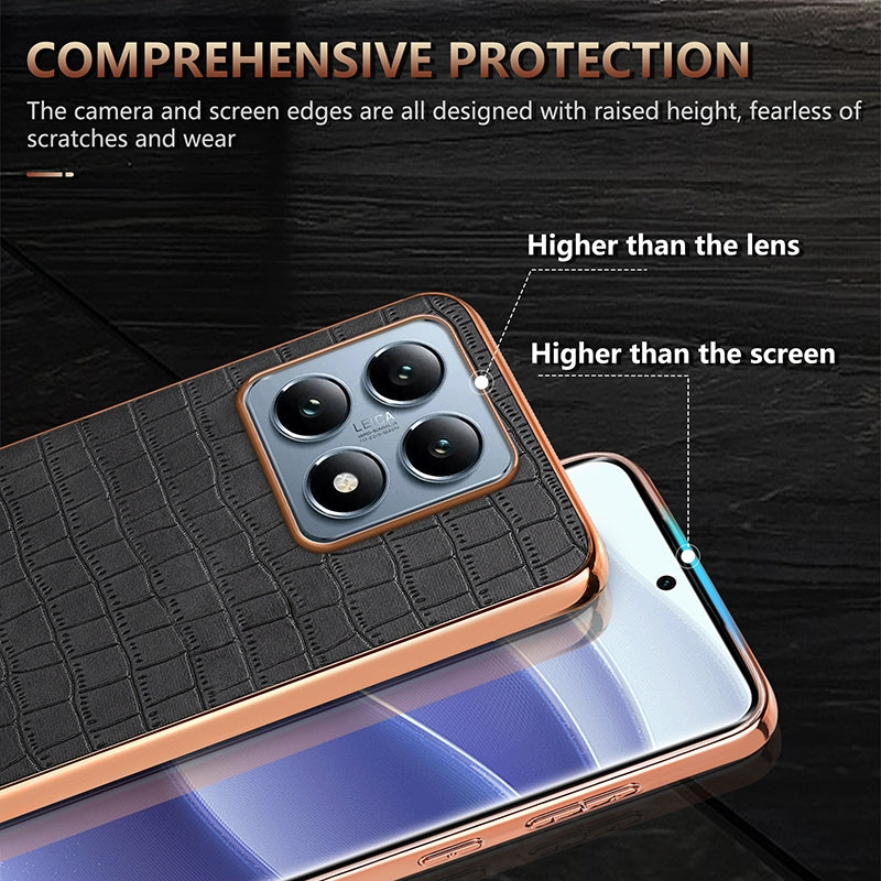 Xiaomi 14T Luxury Case - Electroplated Frame, Crocodile Texture Leather, Full Coverage Protection, Anti-Fingerprint & Shockproof