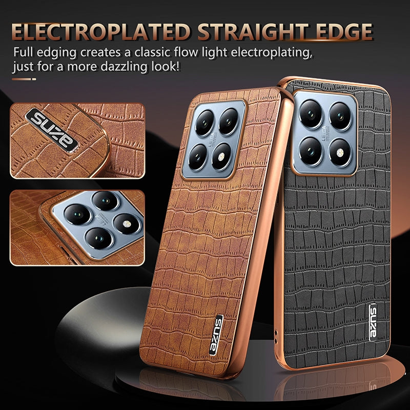 Xiaomi 14T Luxury Case - Electroplated Frame, Crocodile Texture Leather, Full Coverage Protection, Anti-Fingerprint & Shockproof
