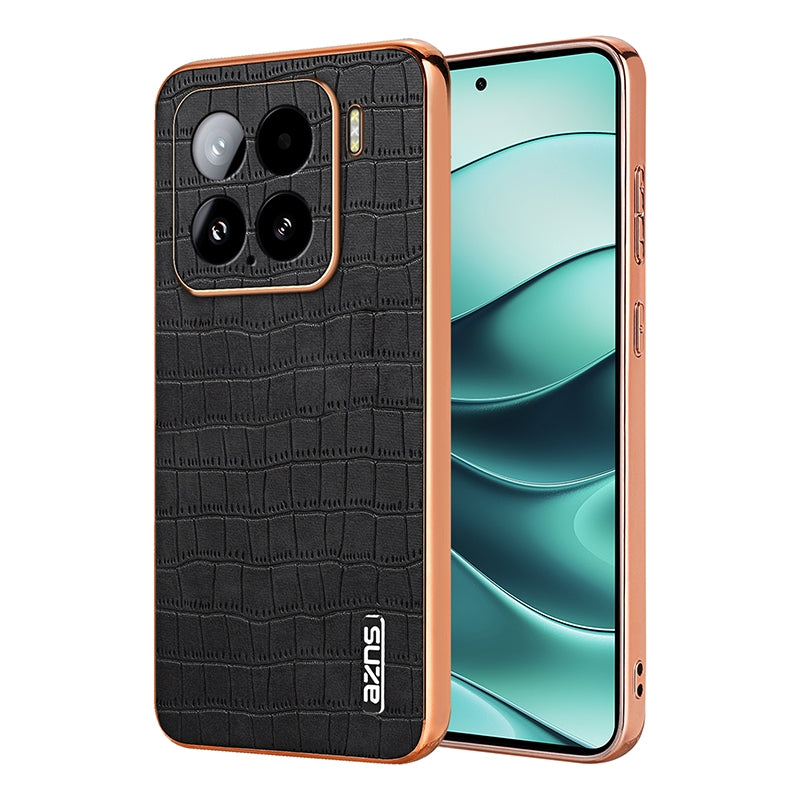 Xiaomi 15 Luxury Case - Electroplated Frame, Crocodile Texture Leather, Full Coverage Protection, Anti-Fingerprint & Shockproof