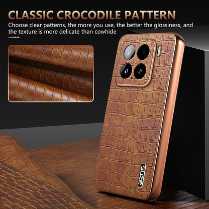Xiaomi 15 Luxury Case - Electroplated Frame, Crocodile Texture Leather, Full Coverage Protection, Anti-Fingerprint & Shockproof