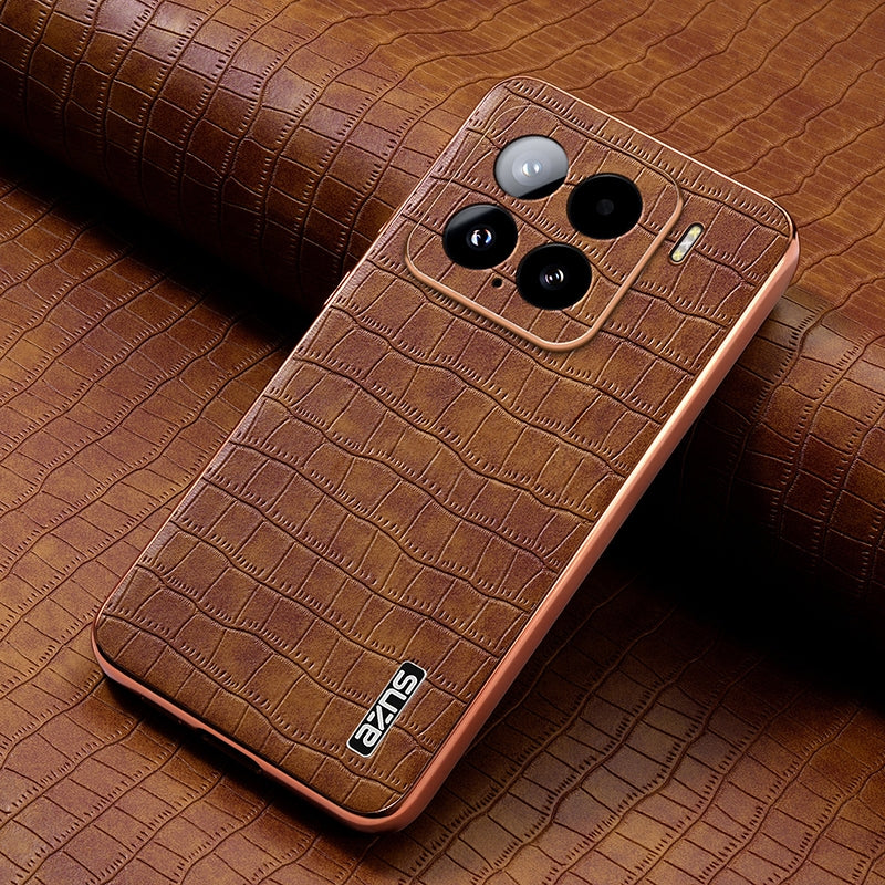 Xiaomi 15 Luxury Case - Electroplated Frame, Crocodile Texture Leather, Full Coverage Protection, Anti-Fingerprint & Shockproof