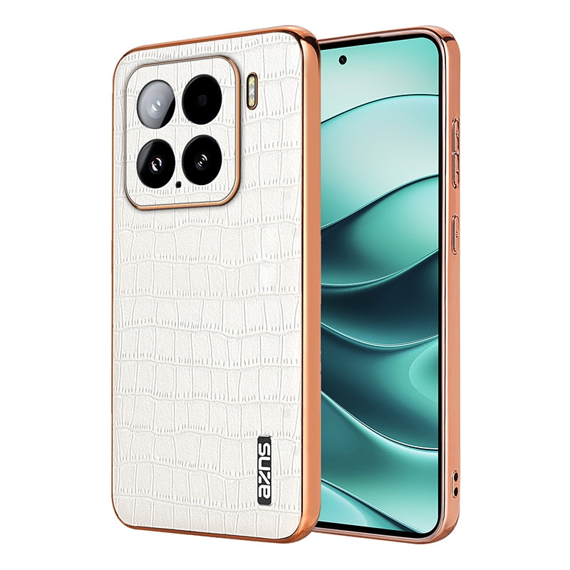 Xiaomi 15 Luxury Case - Electroplated Frame, Crocodile Texture Leather, Full Coverage Protection, Anti-Fingerprint & Shockproof