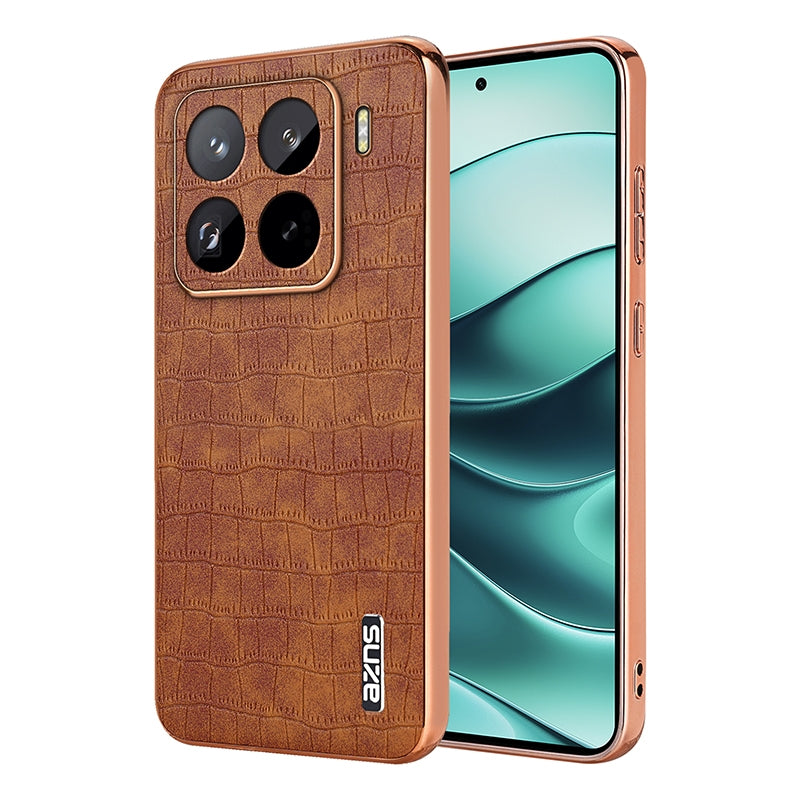 Xiaomi 15 Pro Luxury Case - Electroplated Frame, Crocodile Texture Leather, Full Coverage Protection, Anti-Fingerprint & Shockproof