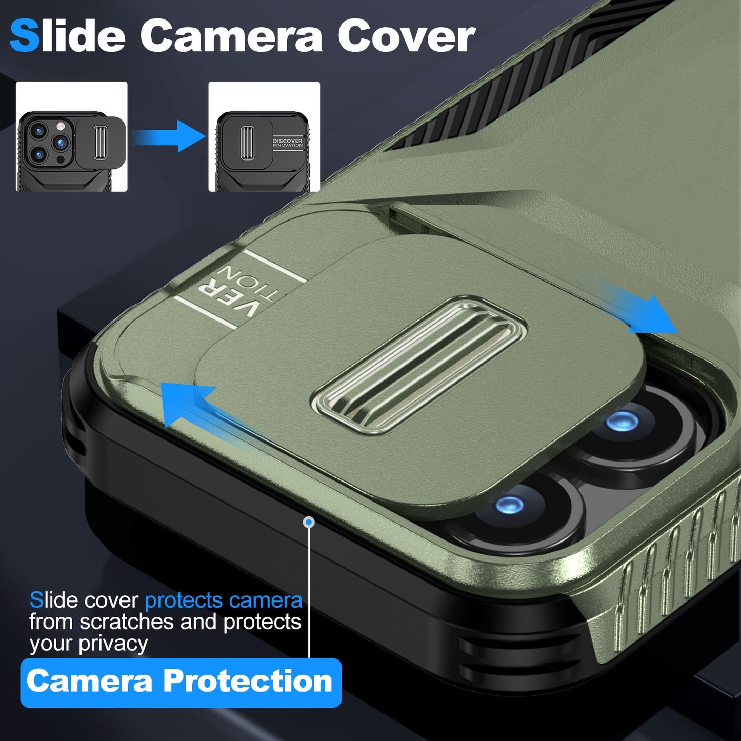 iPhone 15 Pro Max Phone Case with Sliding Camshield | Military-Grade TPU & PC Protective Anti-Scratch Anti-Skid Cover, Durable Shockproof Design