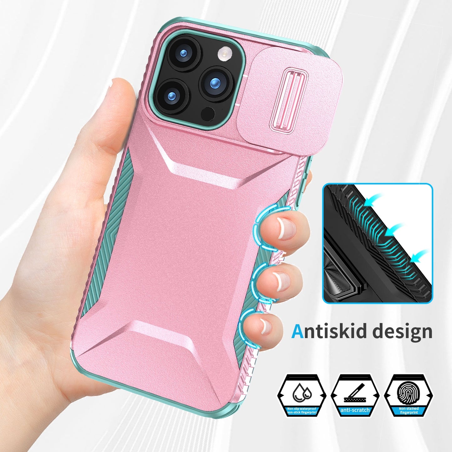 iPhone 15 Pro Max Phone Case with Sliding Camshield | Military-Grade TPU & PC Protective Anti-Scratch Anti-Skid Cover, Durable Shockproof Design