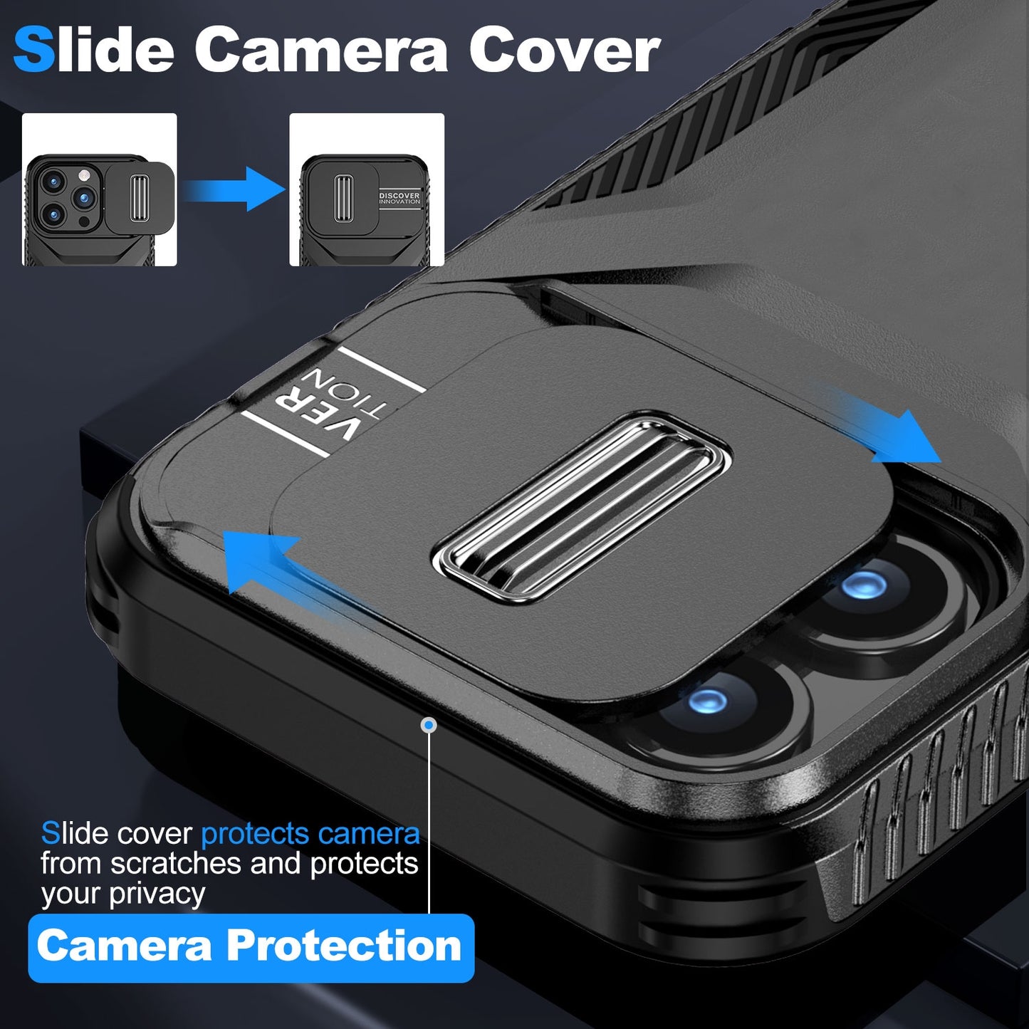 iPhone 15 Pro Max Phone Case with Sliding Camshield | Military-Grade TPU & PC Protective Anti-Scratch Anti-Skid Cover, Durable Shockproof Design