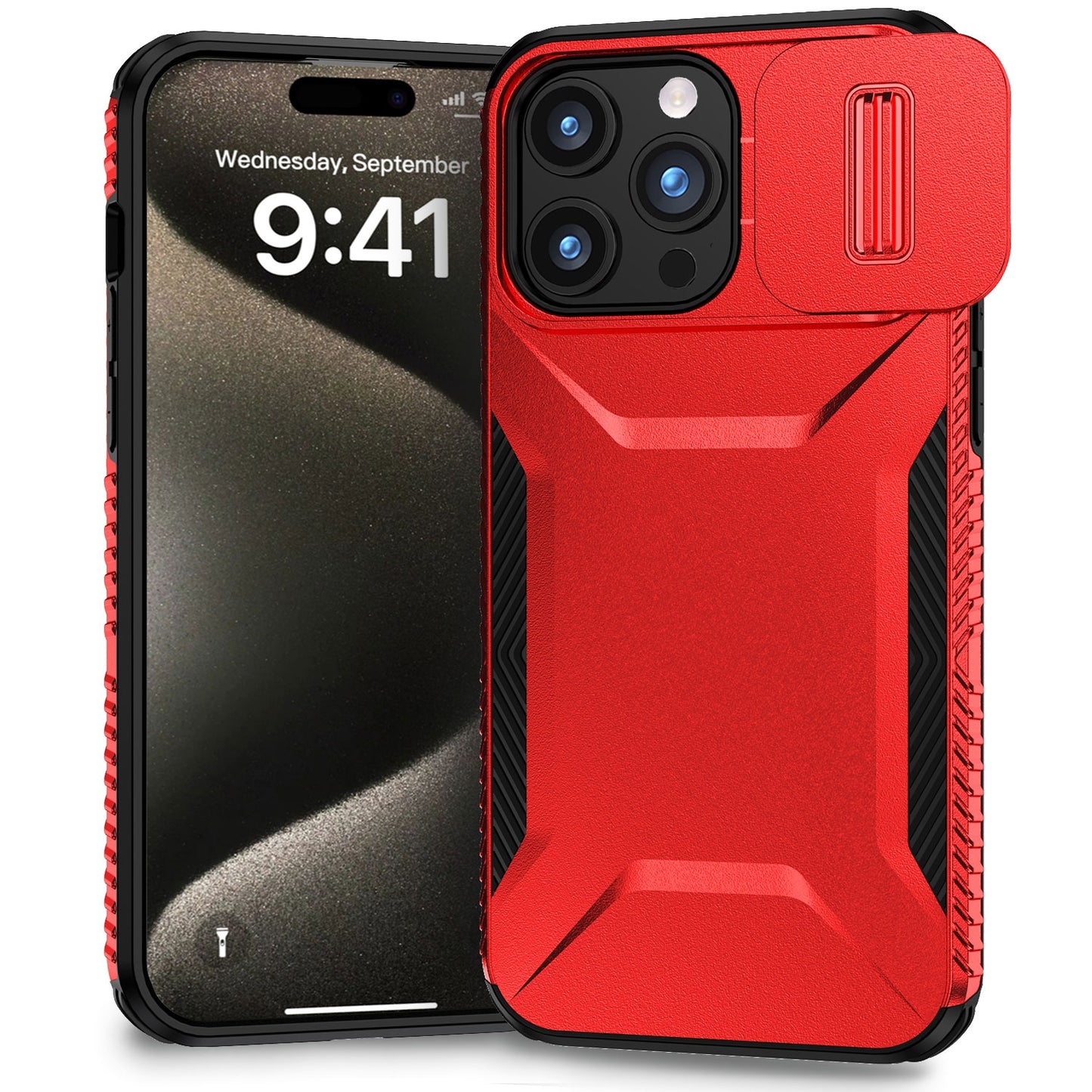 iPhone 15 Pro Max Phone Case with Sliding Camshield | Military-Grade TPU & PC Protective Anti-Scratch Anti-Skid Cover, Durable Shockproof Design