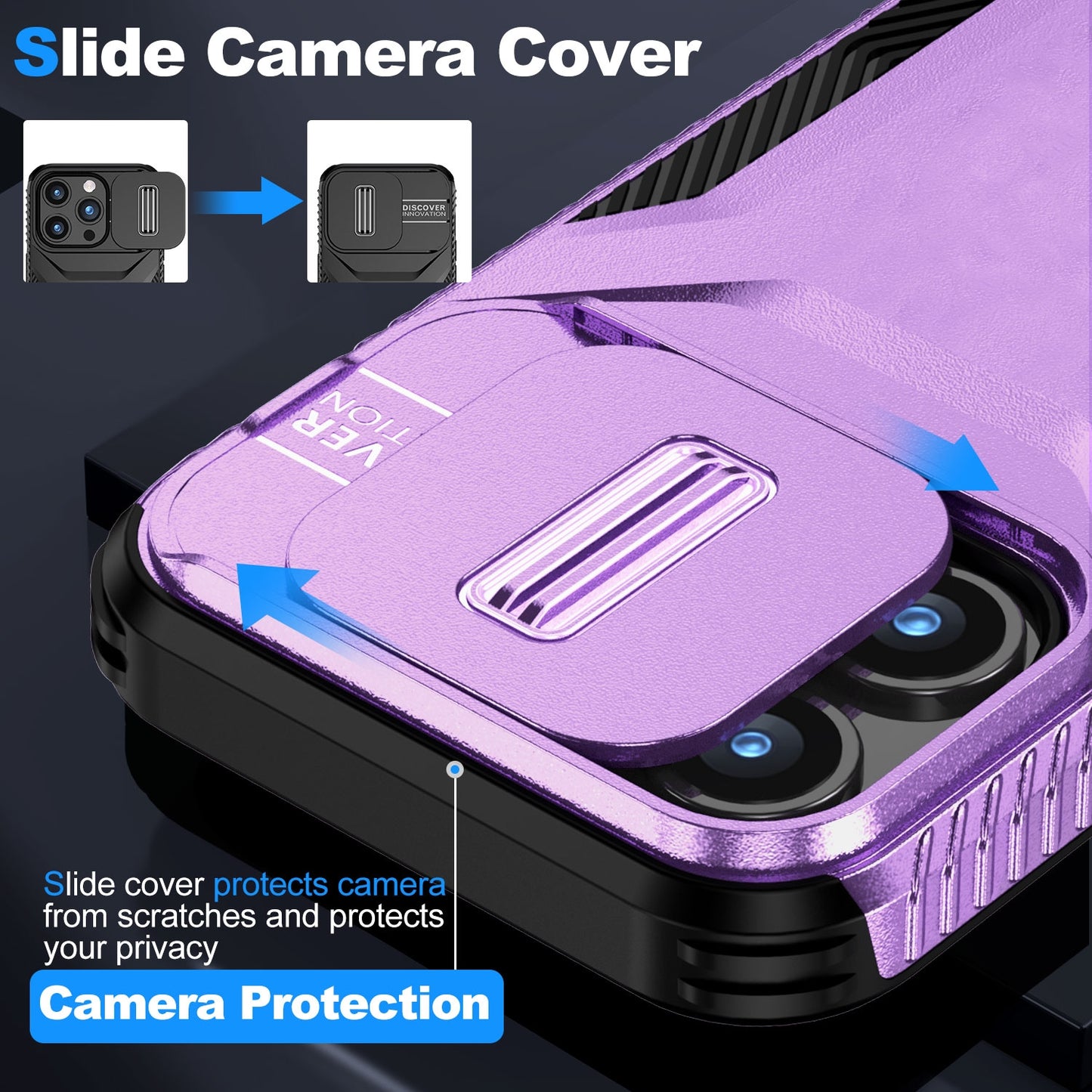 iPhone 15 Pro Max Phone Case with Sliding Camshield | Military-Grade TPU & PC Protective Anti-Scratch Anti-Skid Cover, Durable Shockproof Design