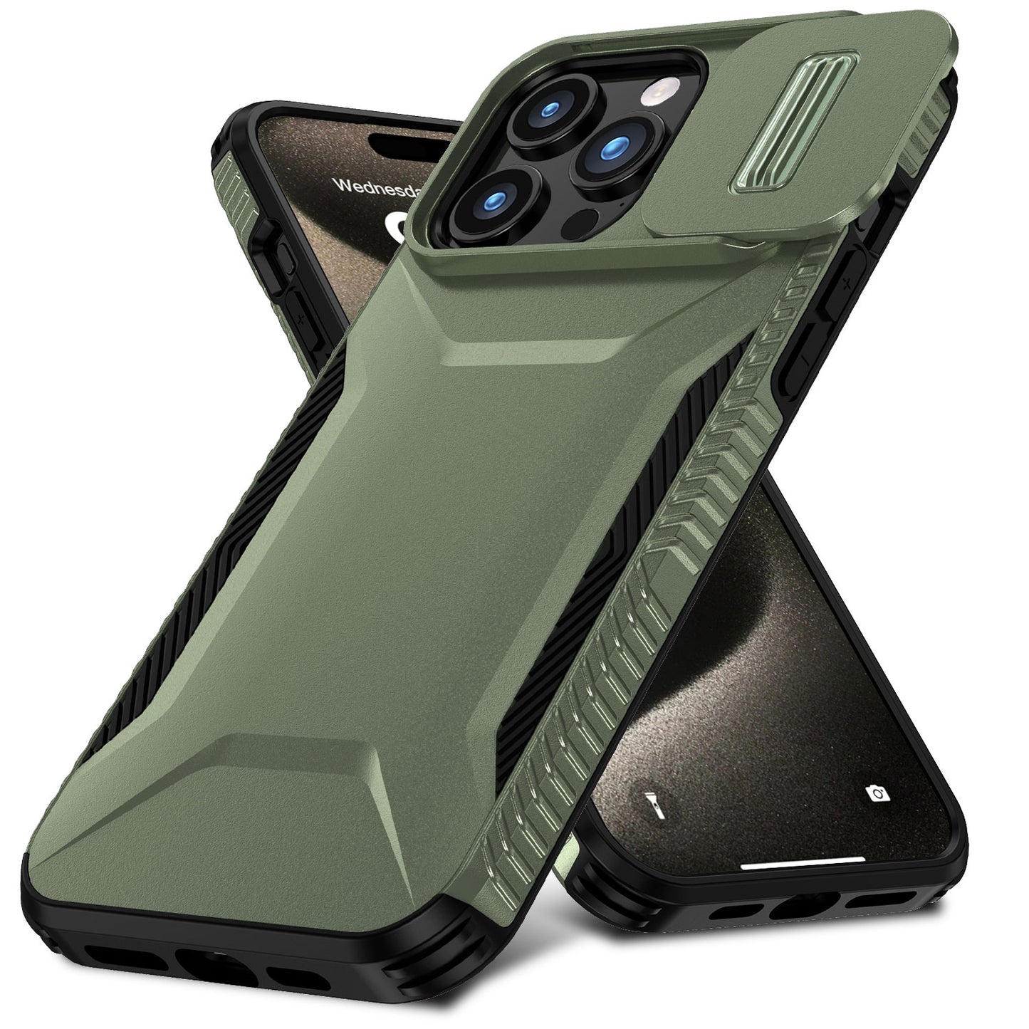 iPhone 15 Pro Phone Case with Sliding Camshield | Military-Grade TPU & PC Protective Anti-Scratch Anti-Skid Cover, Durable Shockproof Design