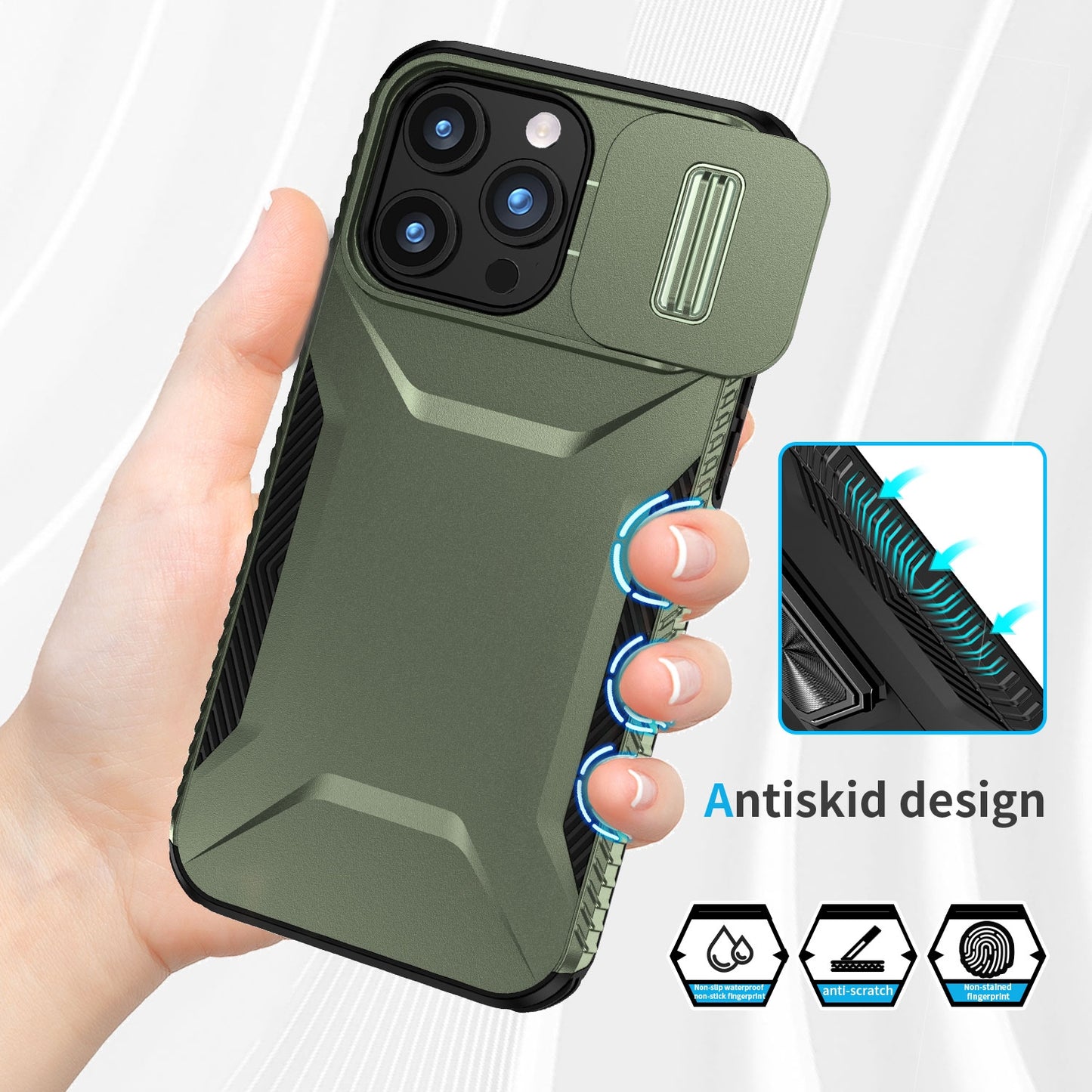 iPhone 15 Pro Phone Case with Sliding Camshield | Military-Grade TPU & PC Protective Anti-Scratch Anti-Skid Cover, Durable Shockproof Design