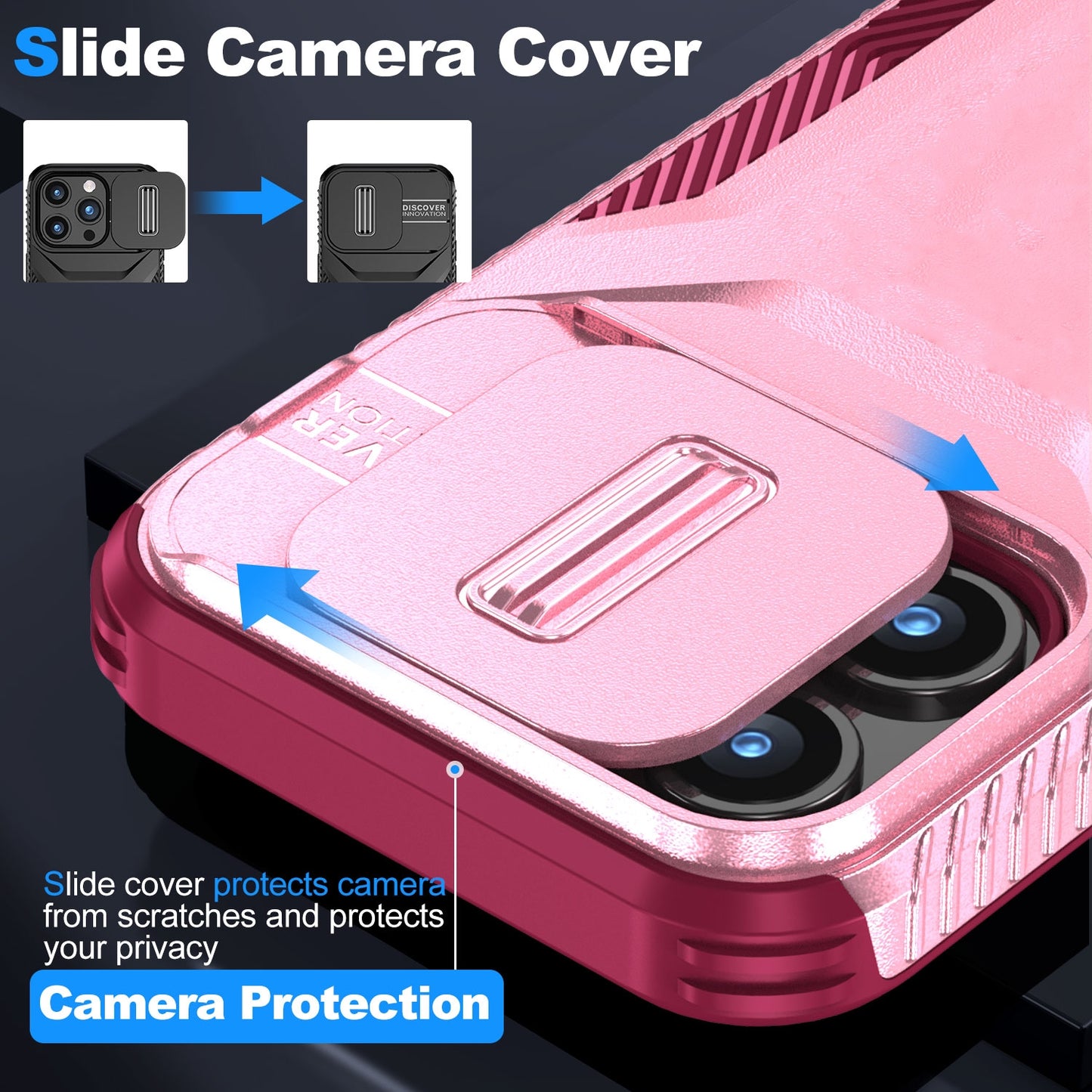 iPhone 15 Pro Phone Case with Sliding Camshield | Military-Grade TPU & PC Protective Anti-Scratch Anti-Skid Cover, Durable Shockproof Design