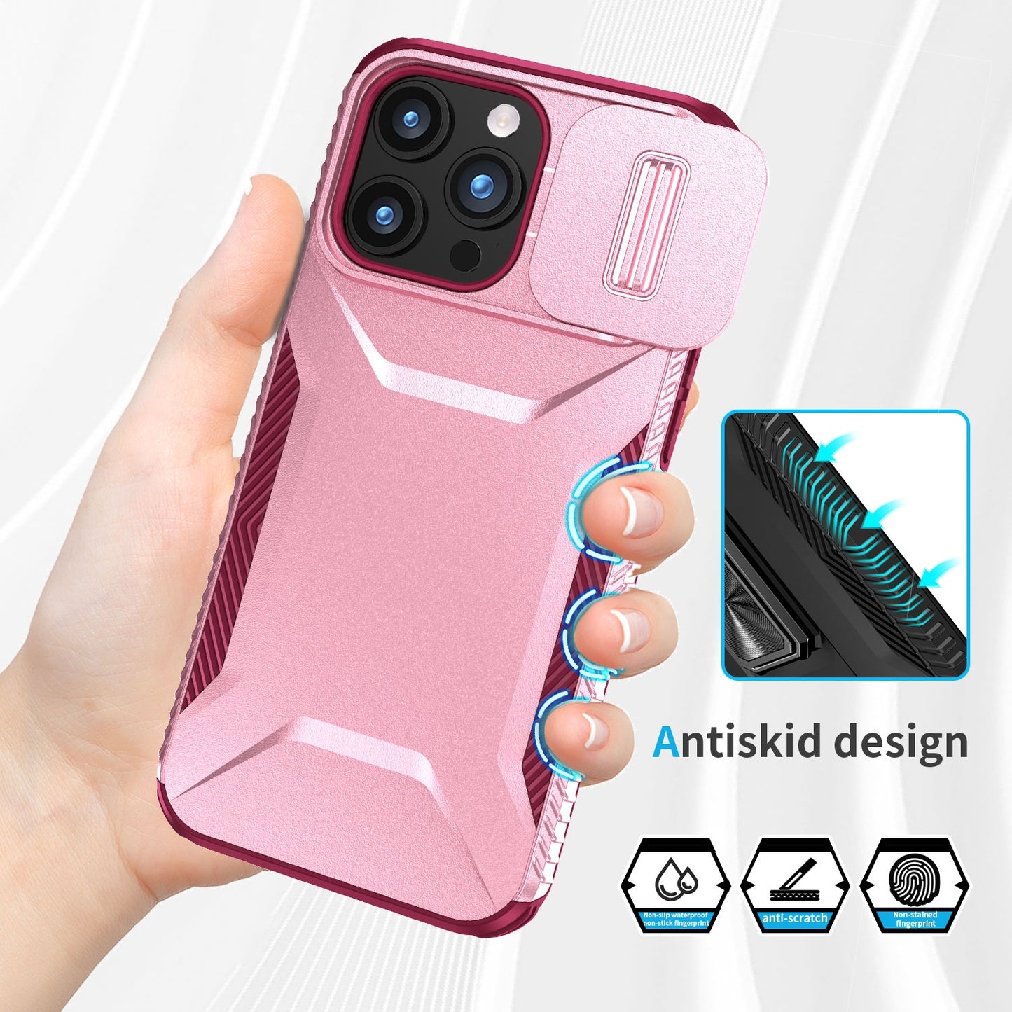 iPhone 15 Pro Phone Case with Sliding Camshield | Military-Grade TPU & PC Protective Anti-Scratch Anti-Skid Cover, Durable Shockproof Design