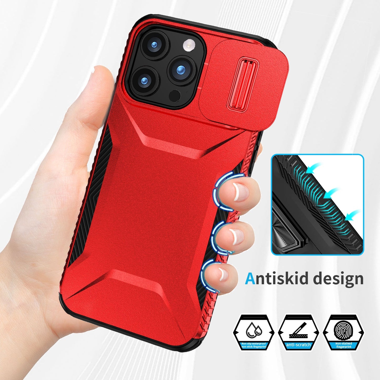 iPhone 15 Pro Phone Case with Sliding Camshield | Military-Grade TPU & PC Protective Anti-Scratch Anti-Skid Cover, Durable Shockproof Design
