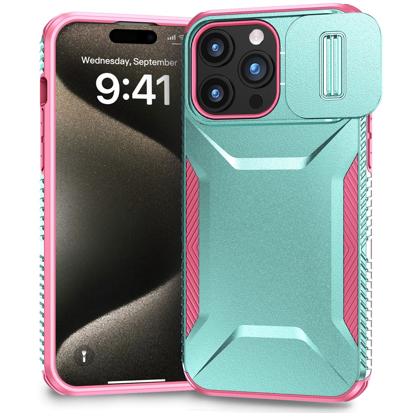 iPhone 15 Pro Phone Case with Sliding Camshield | Military-Grade TPU & PC Protective Anti-Scratch Anti-Skid Cover, Durable Shockproof Design