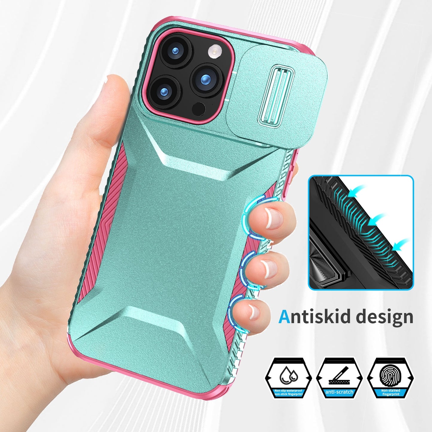 iPhone 15 Pro Phone Case with Sliding Camshield | Military-Grade TPU & PC Protective Anti-Scratch Anti-Skid Cover, Durable Shockproof Design