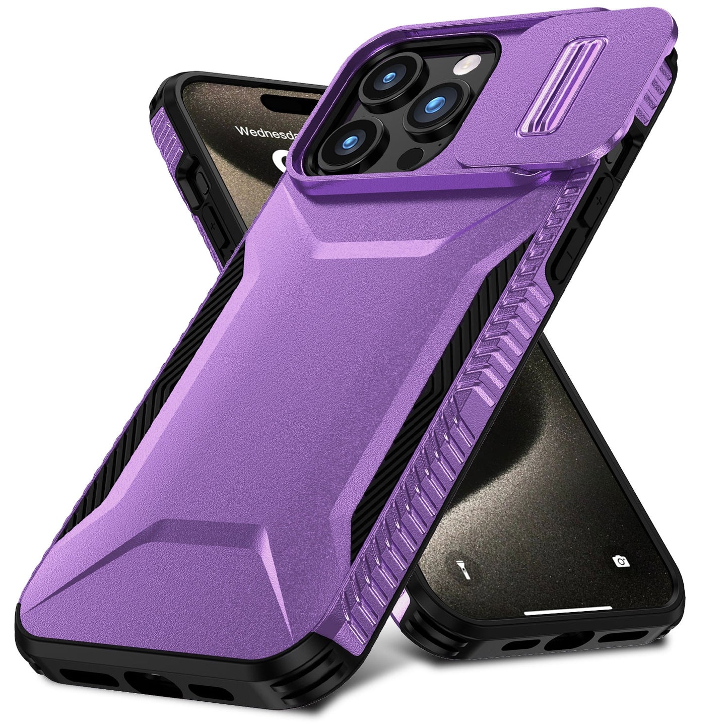 iPhone 15 Pro Phone Case with Sliding Camshield | Military-Grade TPU & PC Protective Anti-Scratch Anti-Skid Cover, Durable Shockproof Design