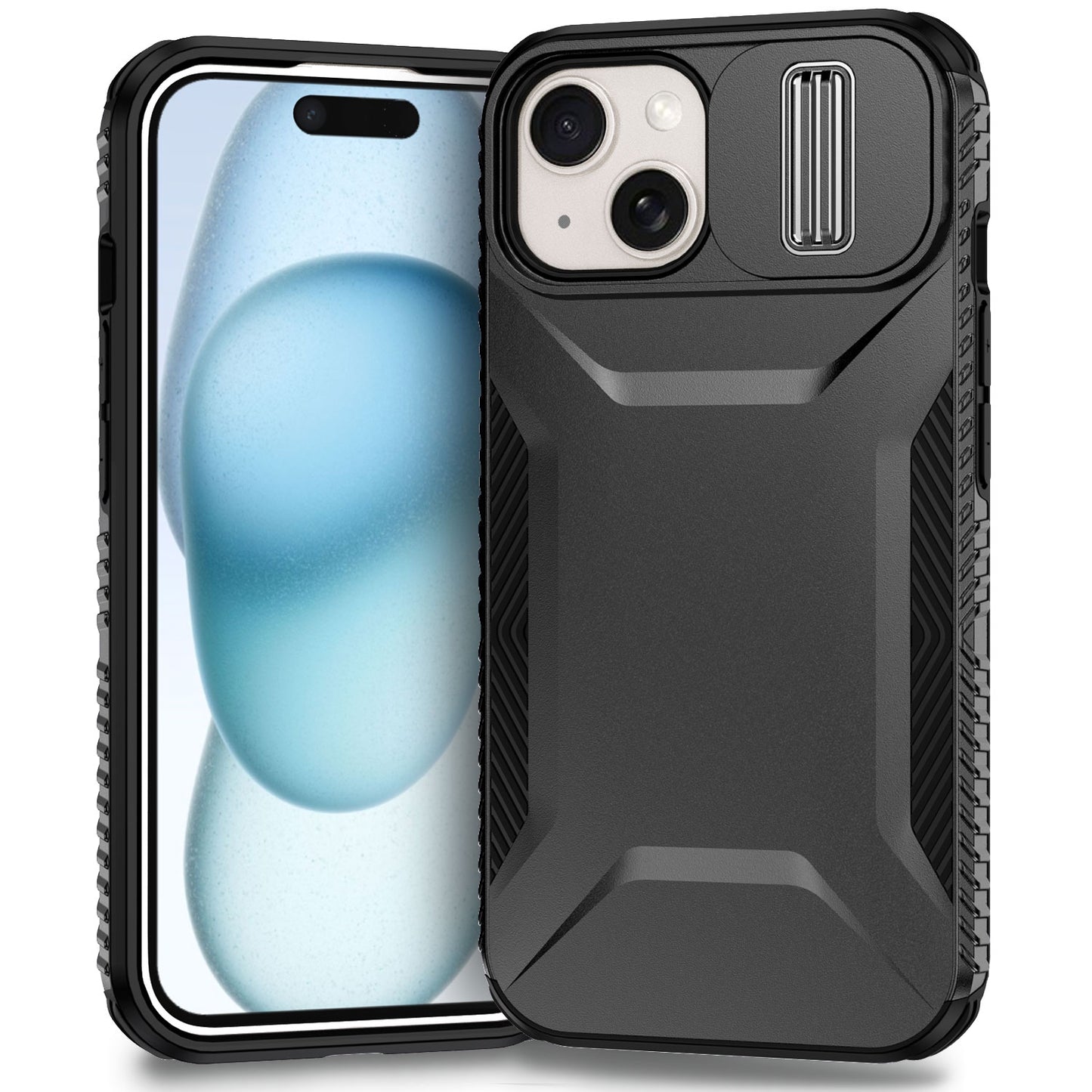 iPhone 15 Plus Phone Case with Sliding Camshield | Military-Grade TPU & PC Protective Anti-Scratch Anti-Skid Cover, Durable Shockproof Design