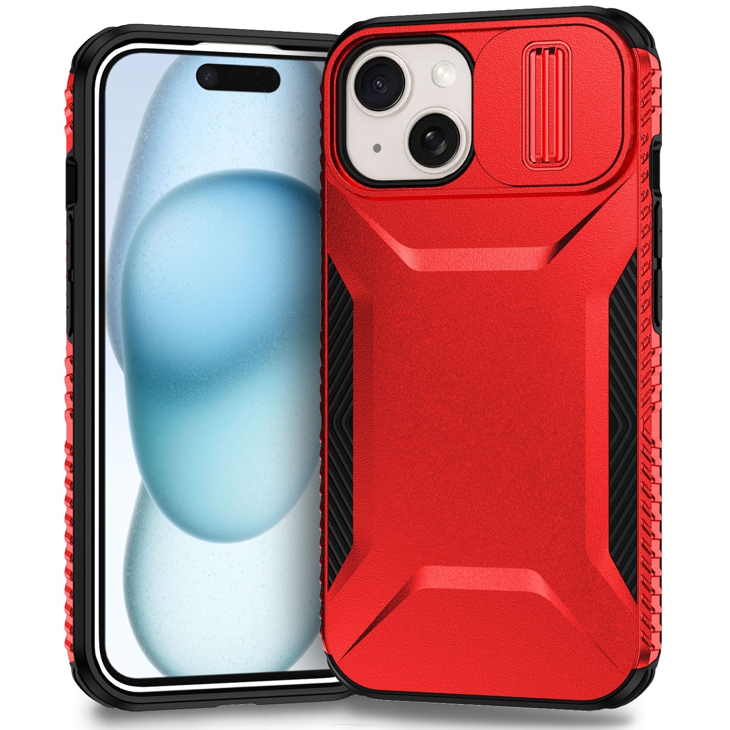 iPhone 15 Plus Phone Case with Sliding Camshield | Military-Grade TPU & PC Protective Anti-Scratch Anti-Skid Cover, Durable Shockproof Design