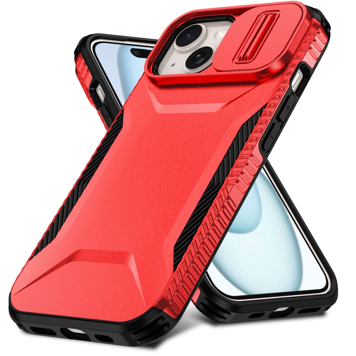 iPhone 15 Plus Phone Case with Sliding Camshield | Military-Grade TPU & PC Protective Anti-Scratch Anti-Skid Cover, Durable Shockproof Design