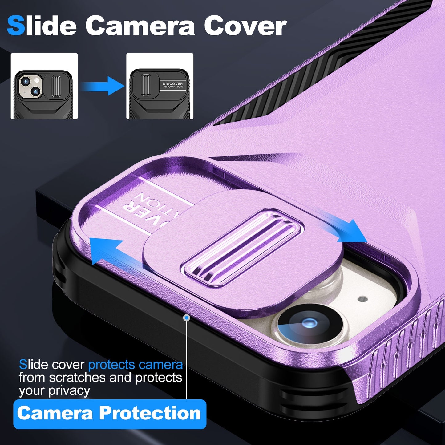 iPhone 15 Plus Phone Case with Sliding Camshield | Military-Grade TPU & PC Protective Anti-Scratch Anti-Skid Cover, Durable Shockproof Design