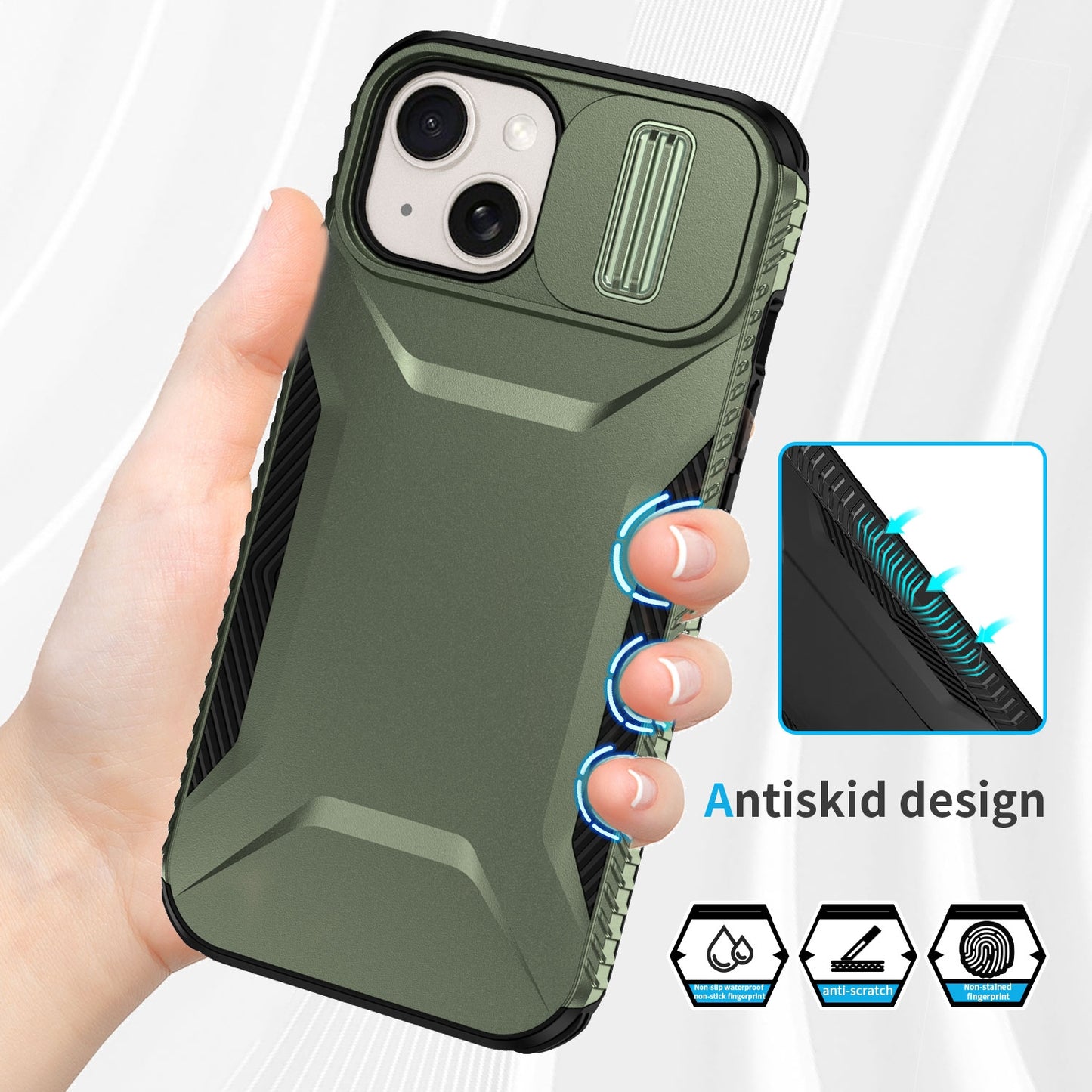 iPhone 15 Phone Case with Sliding Camshield | Military-Grade TPU & PC Protective Anti-Scratch Anti-Skid Cover, Durable Shockproof Design