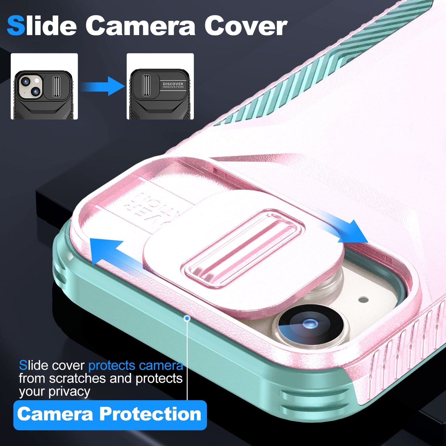 iPhone 15 Phone Case with Sliding Camshield | Military-Grade TPU & PC Protective Anti-Scratch Anti-Skid Cover, Durable Shockproof Design