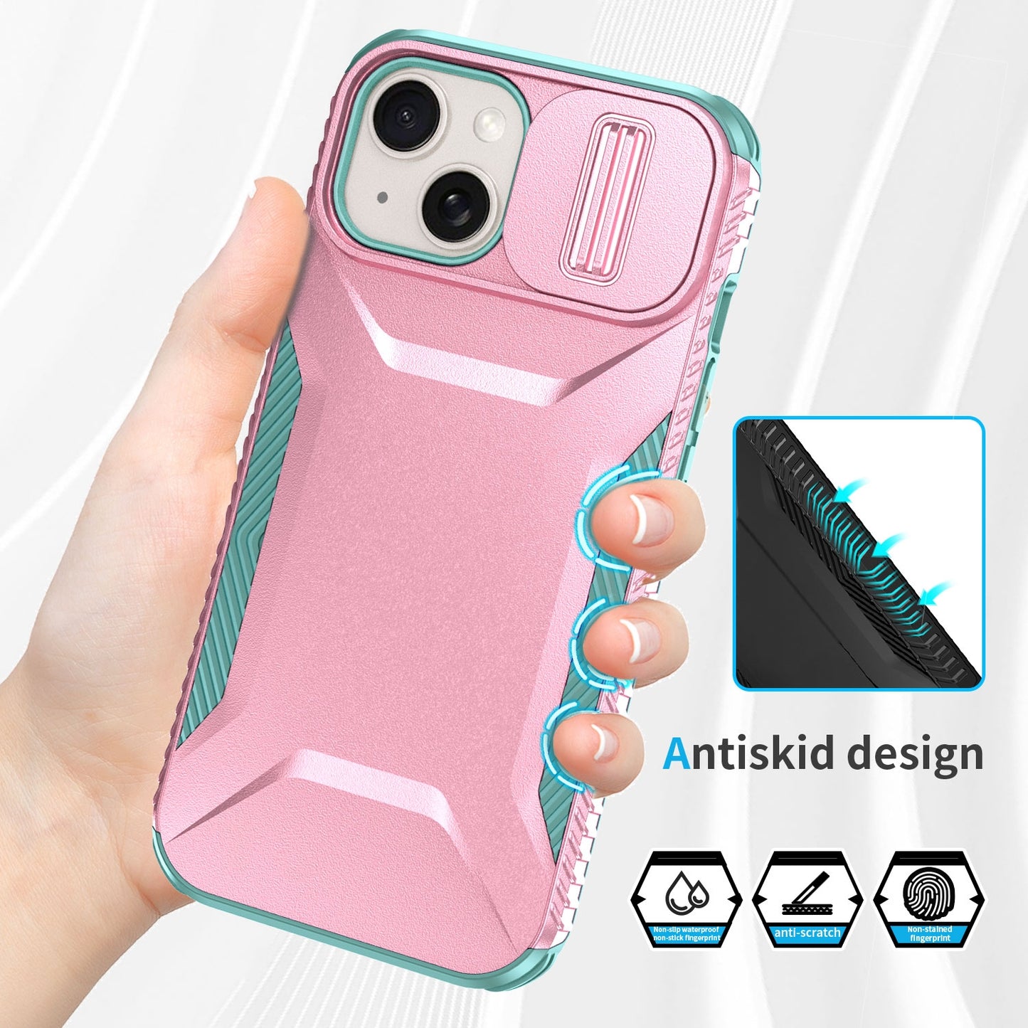 iPhone 15 Phone Case with Sliding Camshield | Military-Grade TPU & PC Protective Anti-Scratch Anti-Skid Cover, Durable Shockproof Design