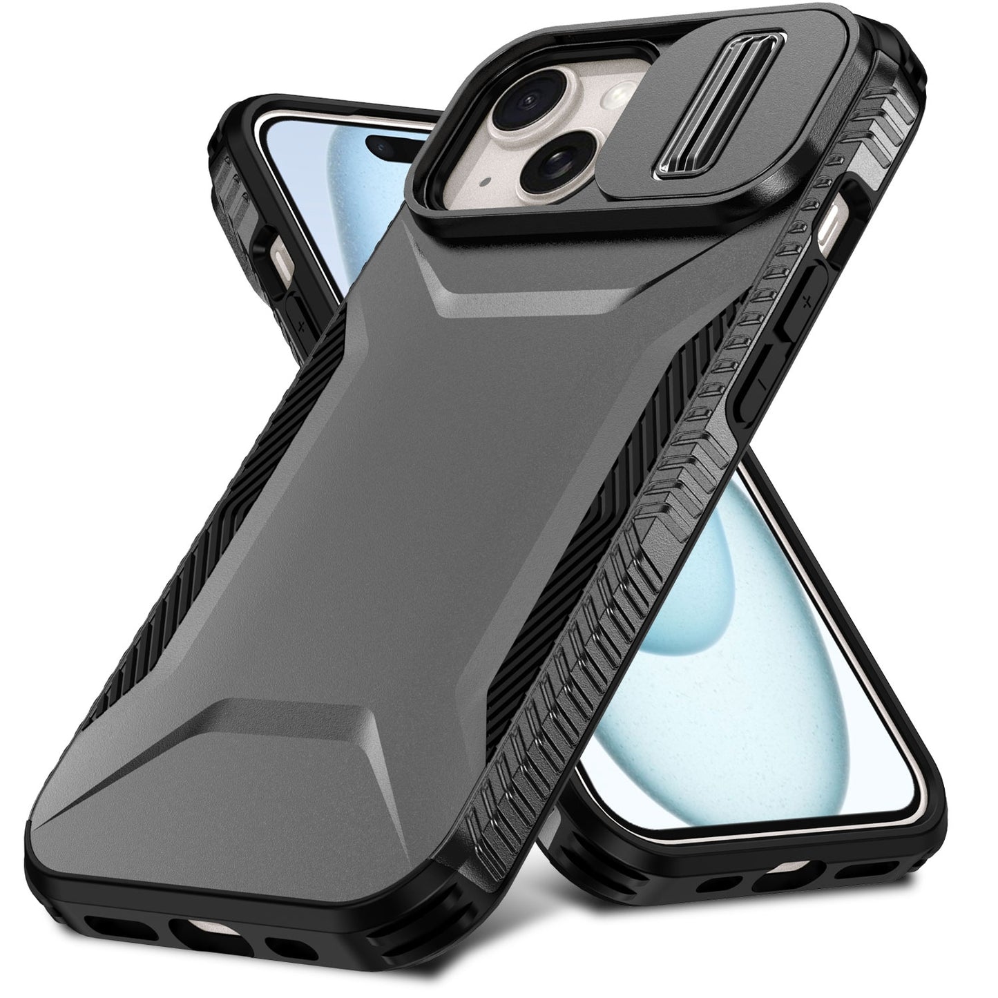 iPhone 15 Phone Case with Sliding Camshield | Military-Grade TPU & PC Protective Anti-Scratch Anti-Skid Cover, Durable Shockproof Design