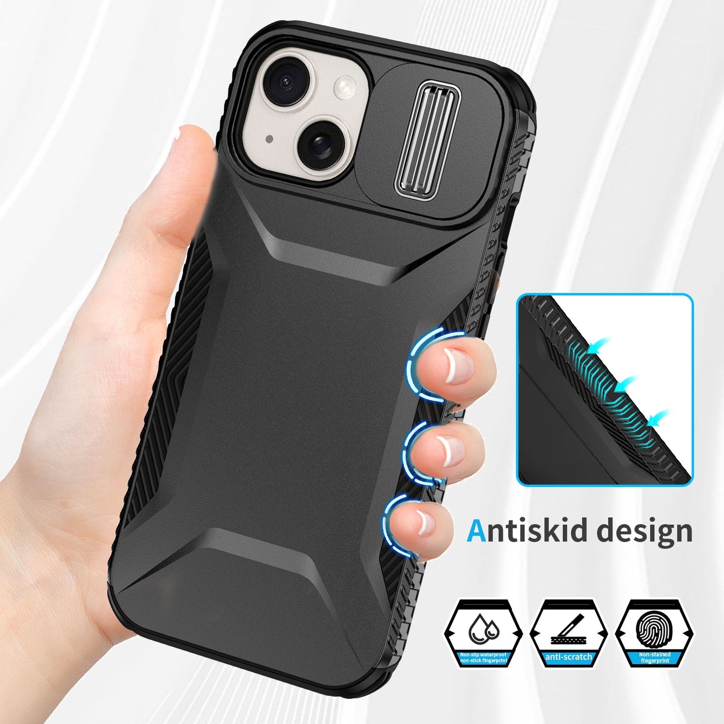 iPhone 15 Phone Case with Sliding Camshield | Military-Grade TPU & PC Protective Anti-Scratch Anti-Skid Cover, Durable Shockproof Design