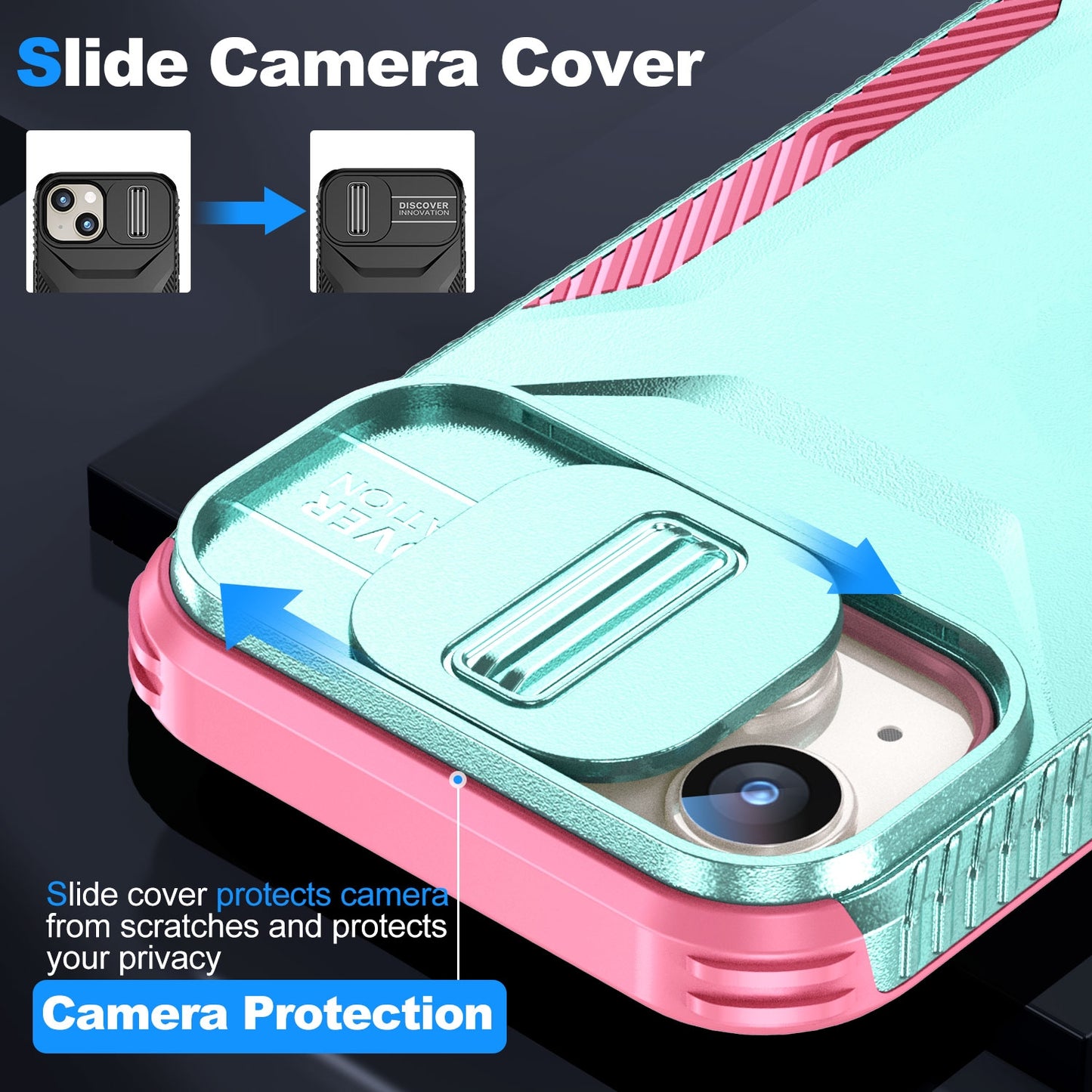 iPhone 15 Phone Case with Sliding Camshield | Military-Grade TPU & PC Protective Anti-Scratch Anti-Skid Cover, Durable Shockproof Design