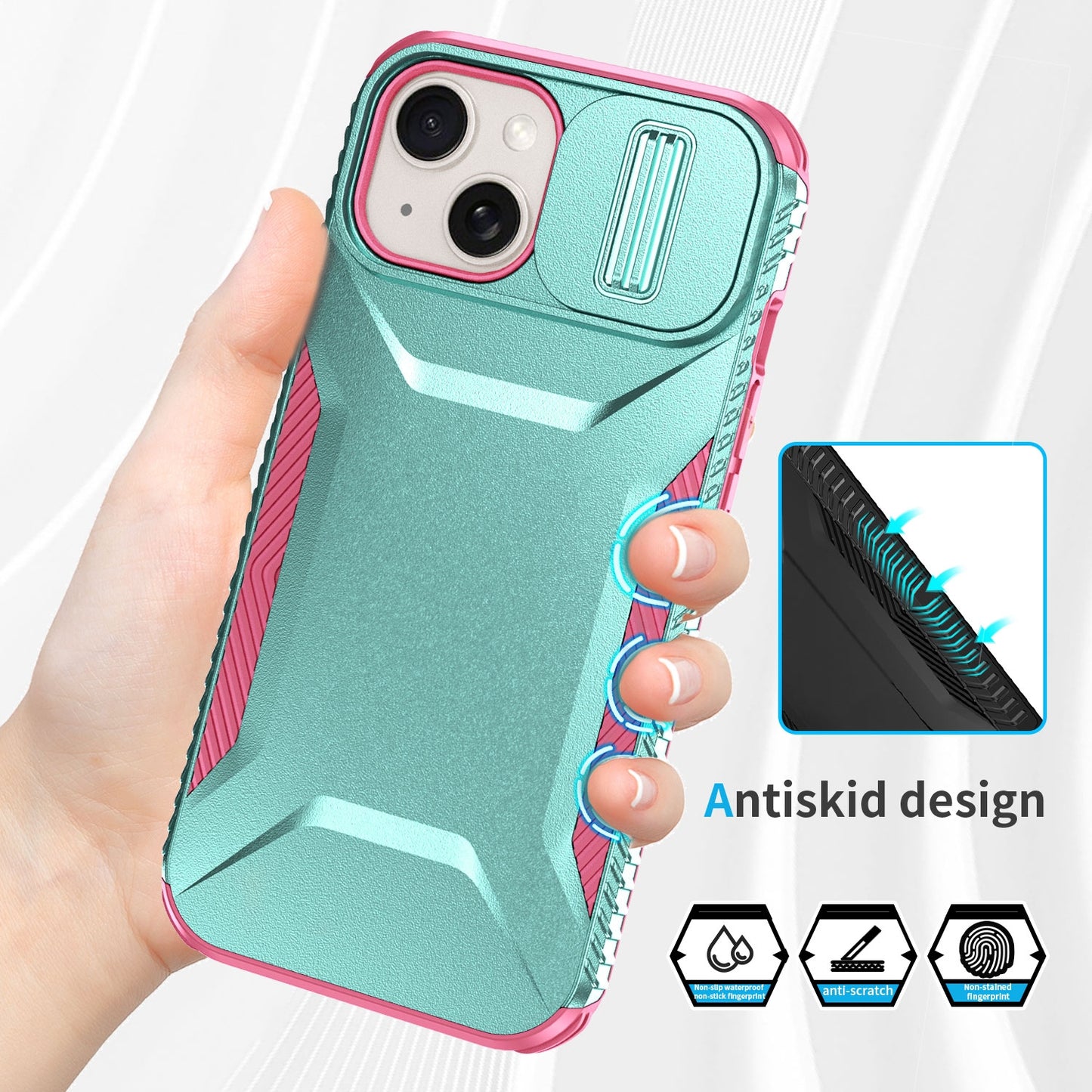 iPhone 15 Phone Case with Sliding Camshield | Military-Grade TPU & PC Protective Anti-Scratch Anti-Skid Cover, Durable Shockproof Design