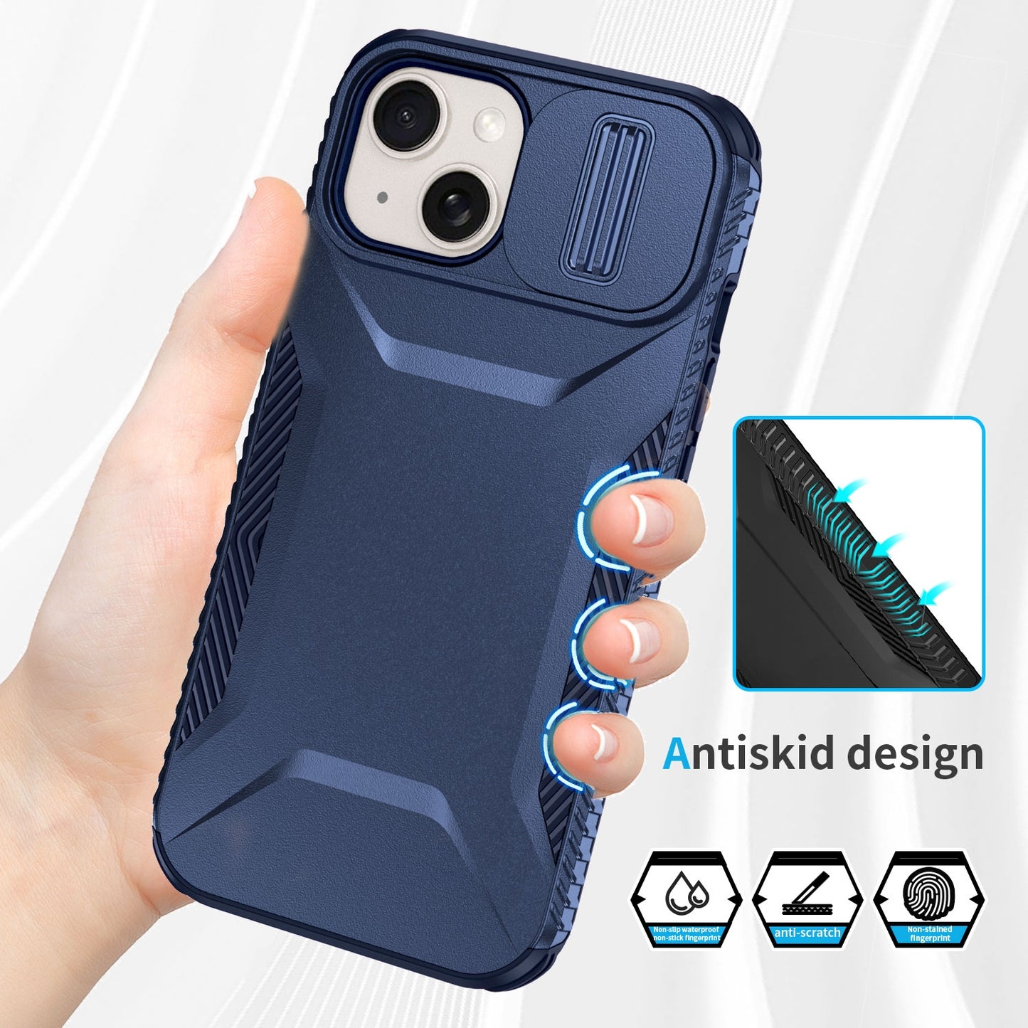 iPhone 15 Phone Case with Sliding Camshield | Military-Grade TPU & PC Protective Anti-Scratch Anti-Skid Cover, Durable Shockproof Design