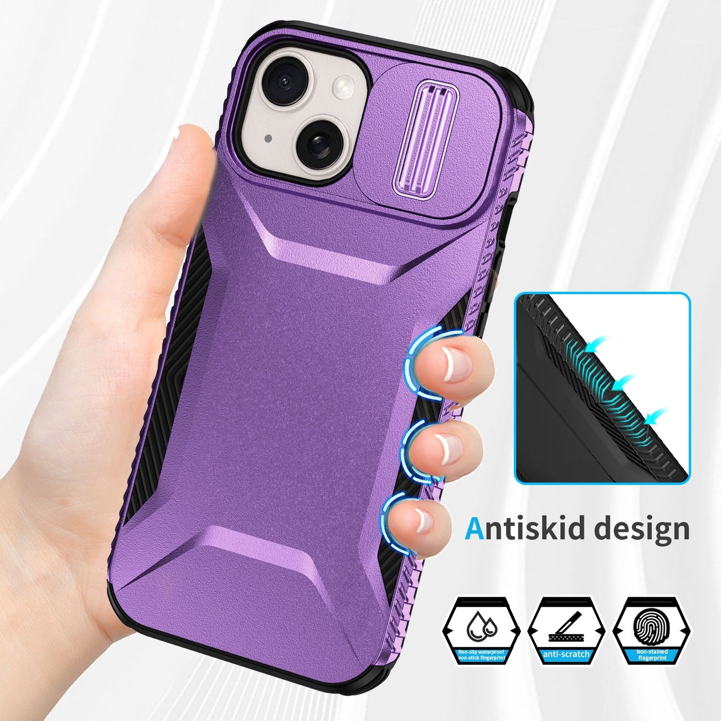iPhone 15 Phone Case with Sliding Camshield | Military-Grade TPU & PC Protective Anti-Scratch Anti-Skid Cover, Durable Shockproof Design