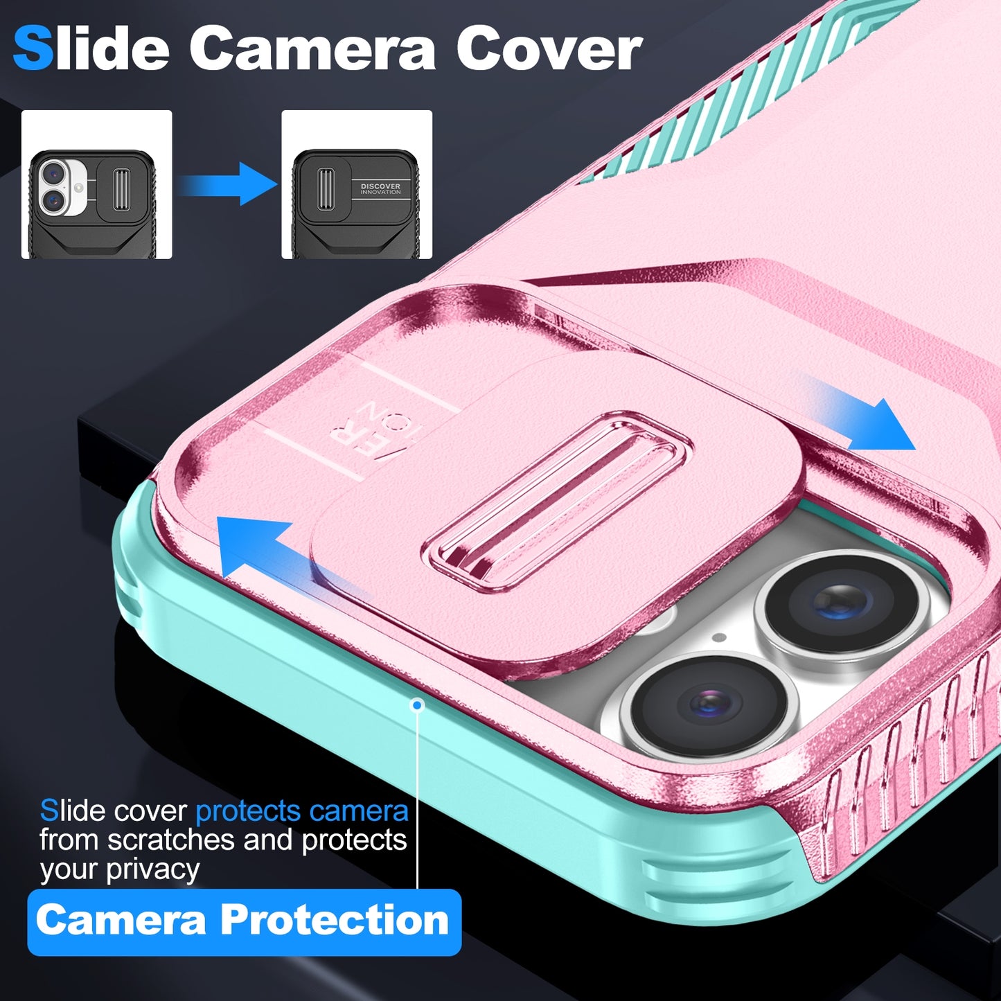 iPhone 16 Phone Case with Sliding Camshield | Military-Grade TPU & PC Protective Anti-Scratch Anti-Skid Cover, Durable Shockproof Design