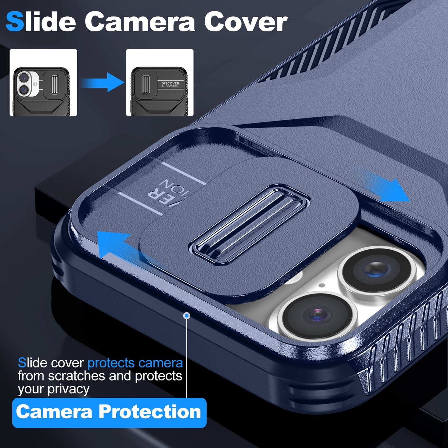 iPhone 16 Phone Case with Sliding Camshield | Military-Grade TPU & PC Protective Anti-Scratch Anti-Skid Cover, Durable Shockproof Design