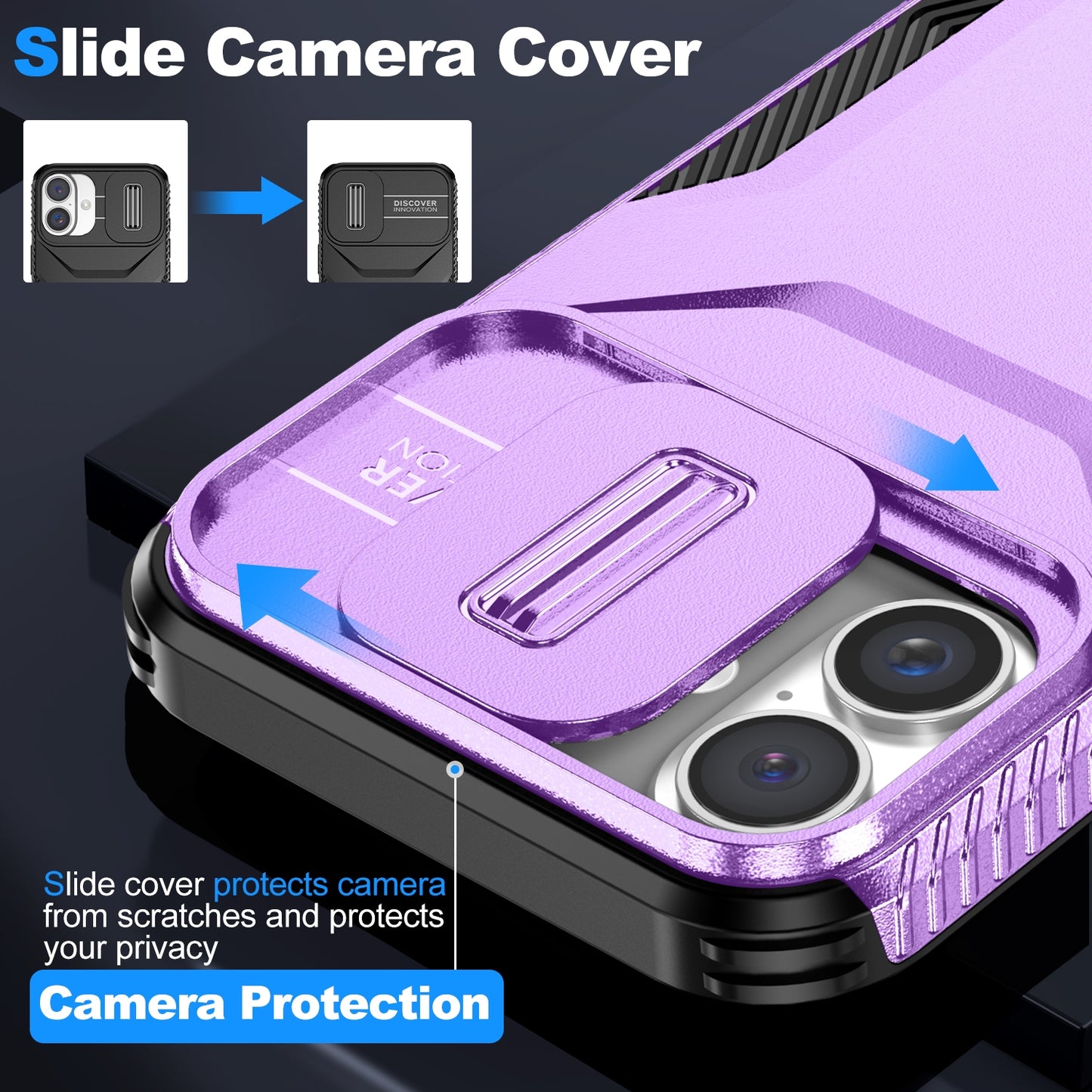 iPhone 16 Phone Case with Sliding Camshield | Military-Grade TPU & PC Protective Anti-Scratch Anti-Skid Cover, Durable Shockproof Design
