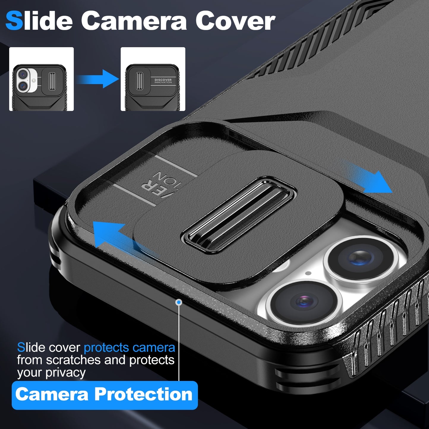 iPhone 16 Plus Phone Case with Sliding Camshield | Military-Grade TPU & PC Protective Anti-Scratch Anti-Skid Cover, Durable Shockproof Design