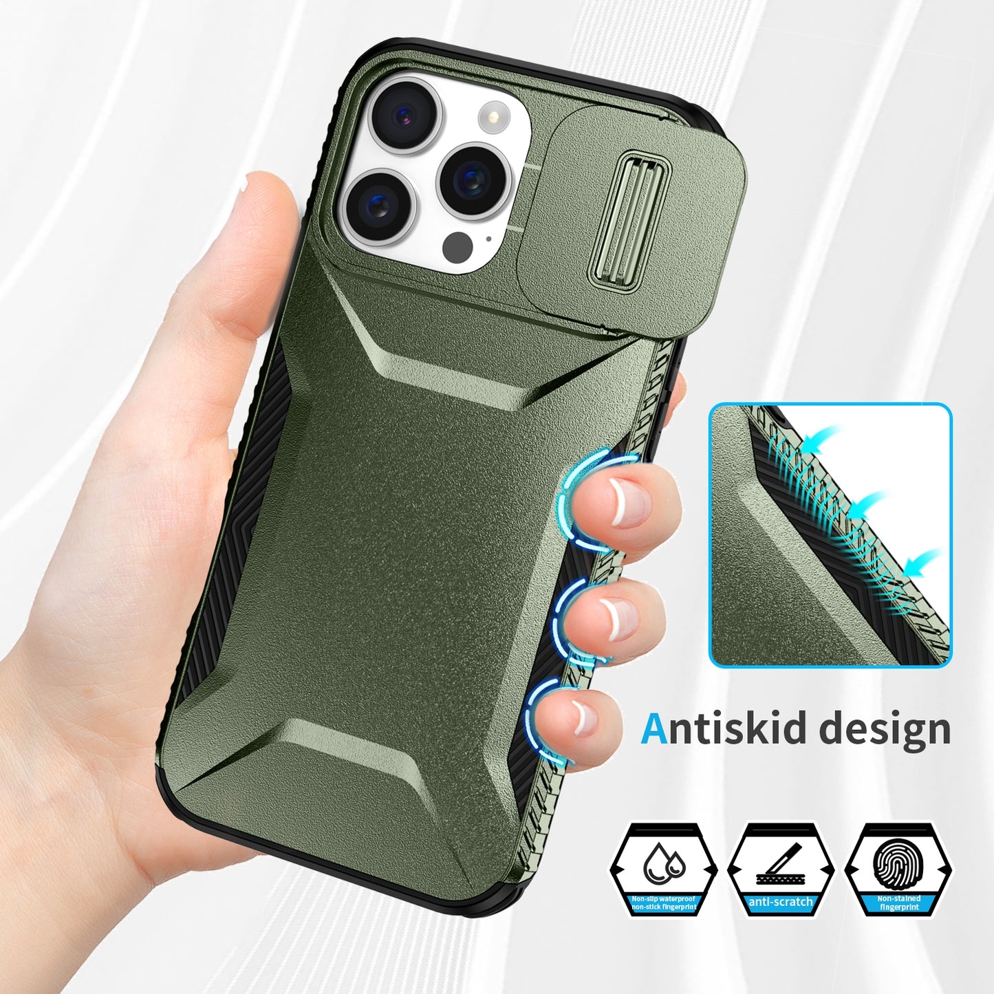 iPhone 16 Pro Max Phone Case with Sliding Camshield | Military-Grade TPU & PC Protective Anti-Scratch Anti-Skid Cover, Durable Shockproof Design
