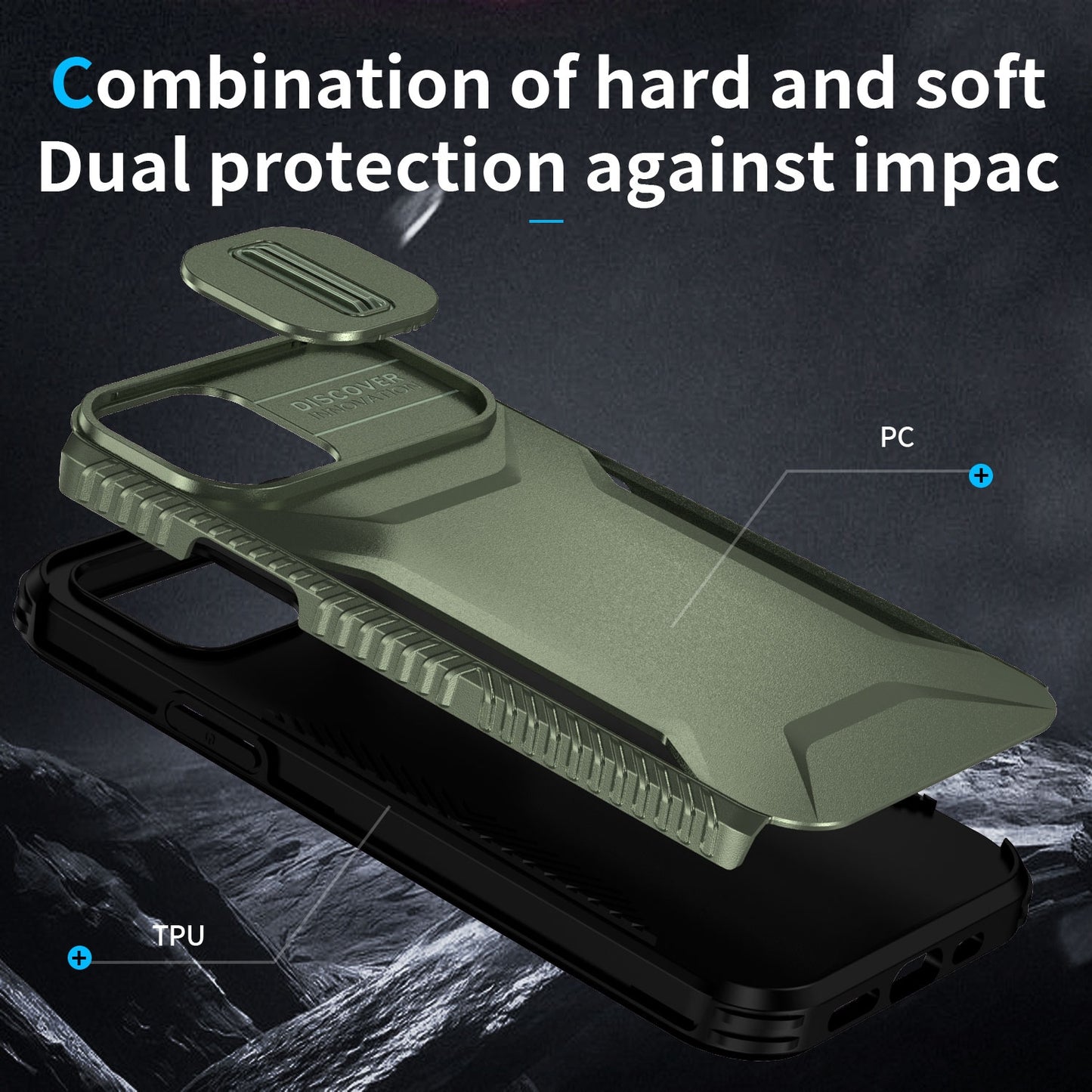 iPhone 12 Phone Case with Sliding Camshield | Military-Grade TPU & PC Protective Anti-Scratch Anti-Skid Cover, Durable Shockproof Design