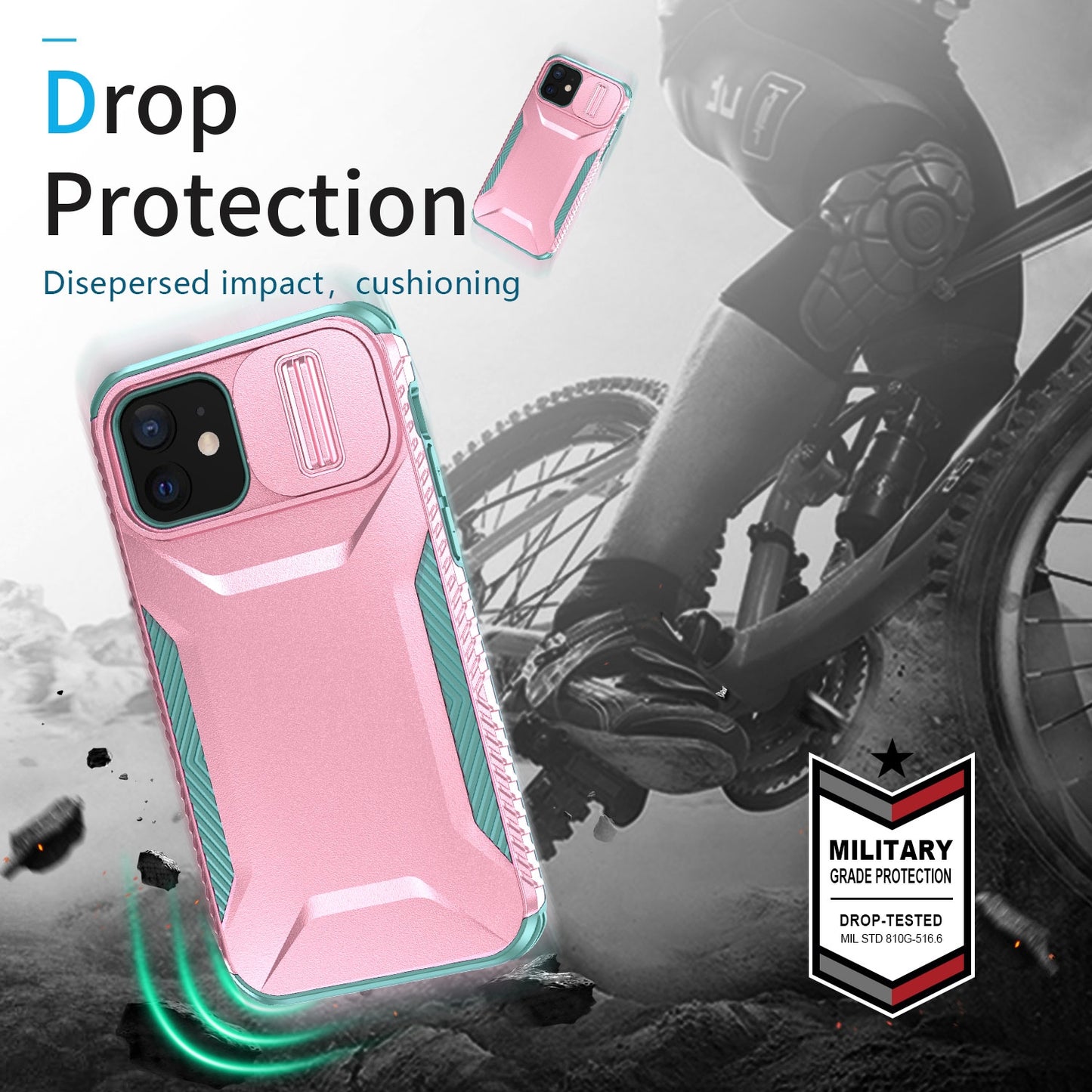 iPhone 12 Phone Case with Sliding Camshield | Military-Grade TPU & PC Protective Anti-Scratch Anti-Skid Cover, Durable Shockproof Design