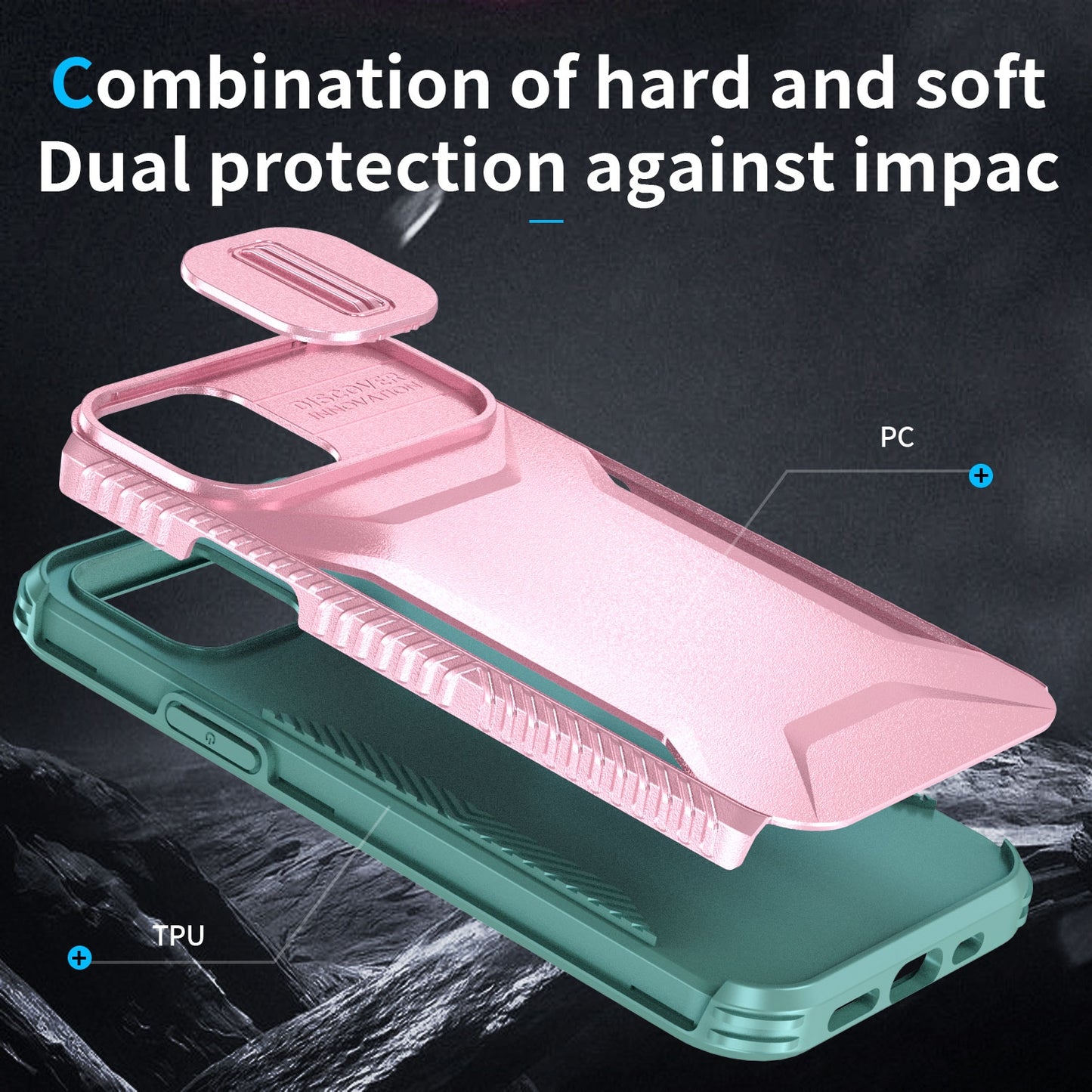 iPhone 12 Phone Case with Sliding Camshield | Military-Grade TPU & PC Protective Anti-Scratch Anti-Skid Cover, Durable Shockproof Design