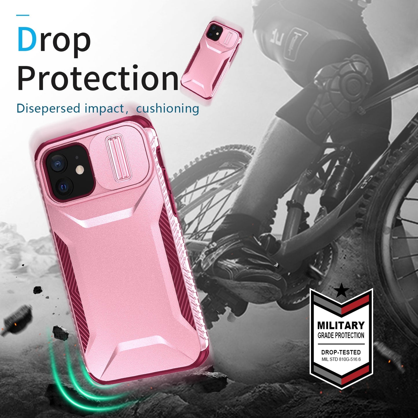 iPhone 12 Phone Case with Sliding Camshield | Military-Grade TPU & PC Protective Anti-Scratch Anti-Skid Cover, Durable Shockproof Design