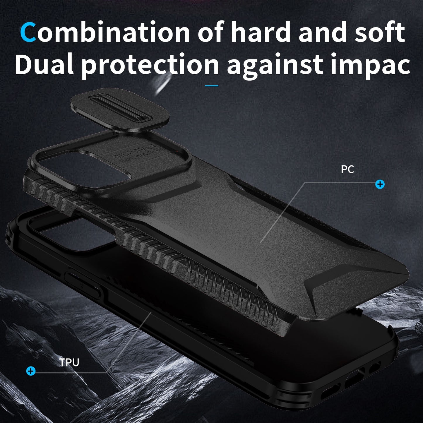 iPhone 12 Phone Case with Sliding Camshield | Military-Grade TPU & PC Protective Anti-Scratch Anti-Skid Cover, Durable Shockproof Design