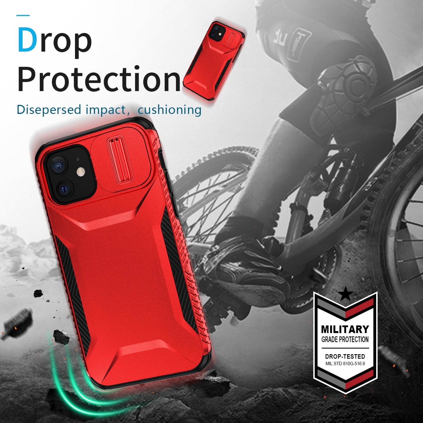 iPhone 12 Phone Case with Sliding Camshield | Military-Grade TPU & PC Protective Anti-Scratch Anti-Skid Cover, Durable Shockproof Design