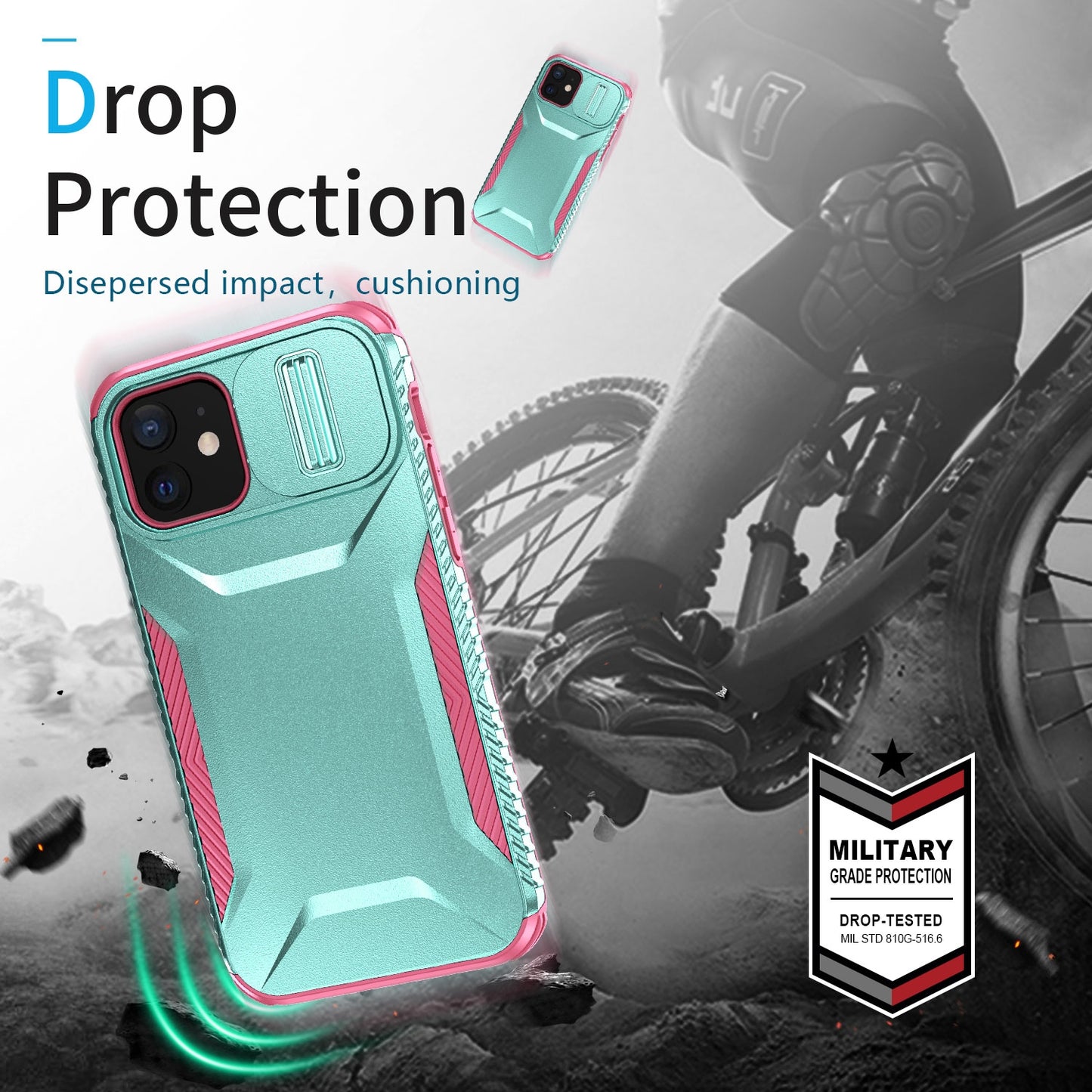 iPhone 12 Phone Case with Sliding Camshield | Military-Grade TPU & PC Protective Anti-Scratch Anti-Skid Cover, Durable Shockproof Design