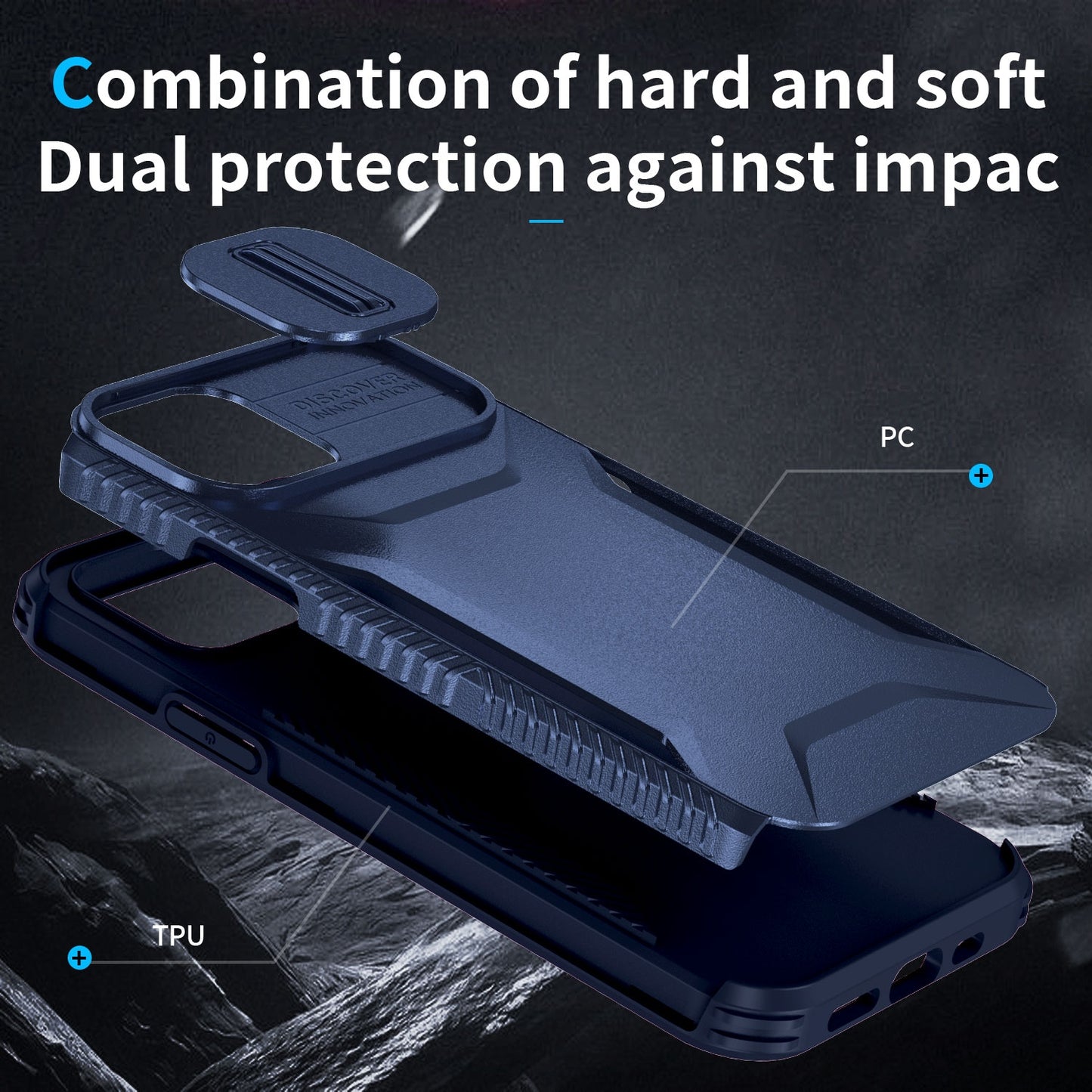 iPhone 12 Phone Case with Sliding Camshield | Military-Grade TPU & PC Protective Anti-Scratch Anti-Skid Cover, Durable Shockproof Design